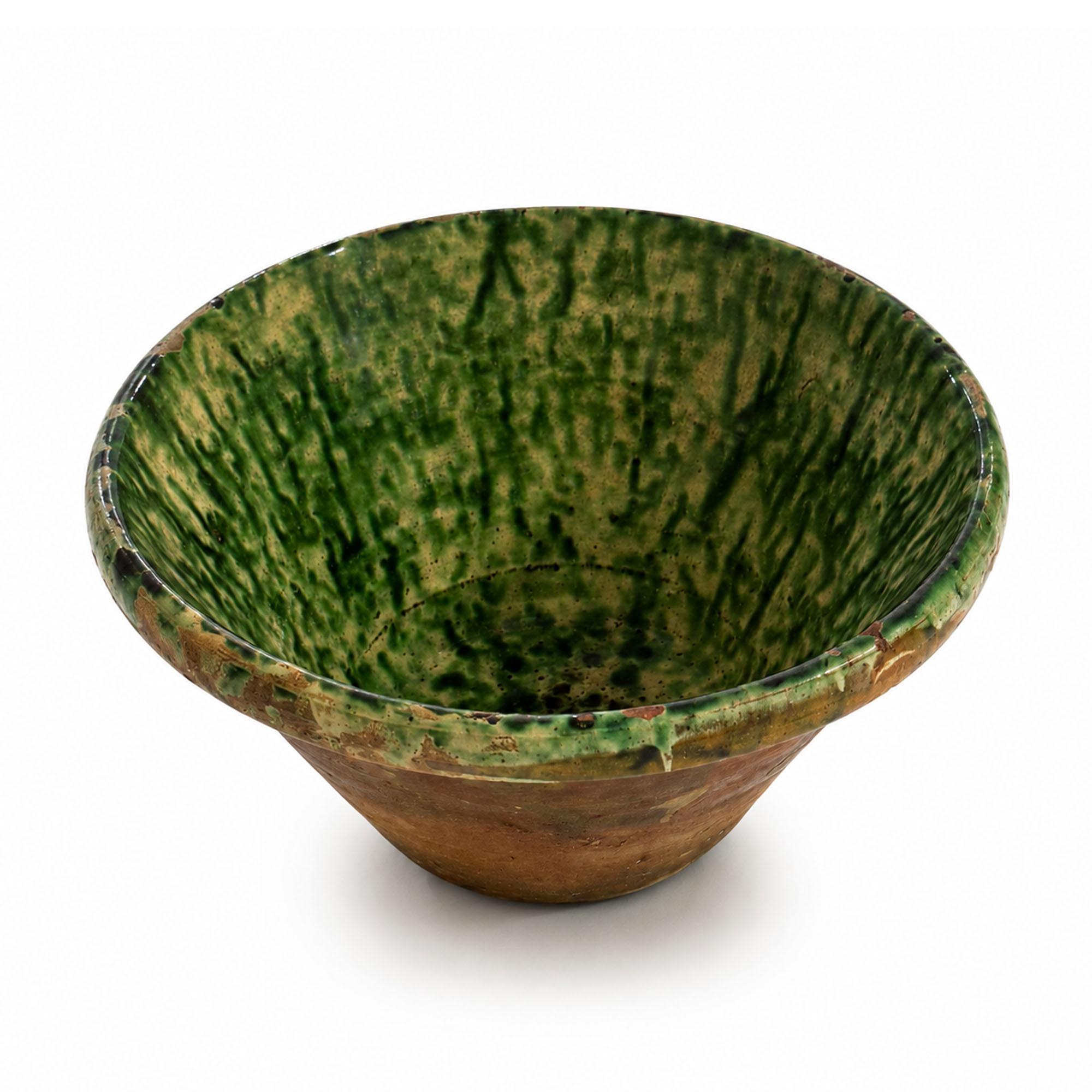 Antique Terracotta Passata Bowl, Green Splatter Glaze, Puglia, 1880 — image 2