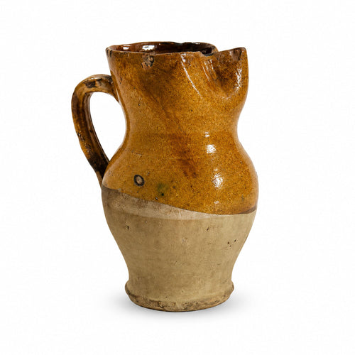19th Century Antique Puglian Two-Tone Glazed Terracotta Pitcher — image 2