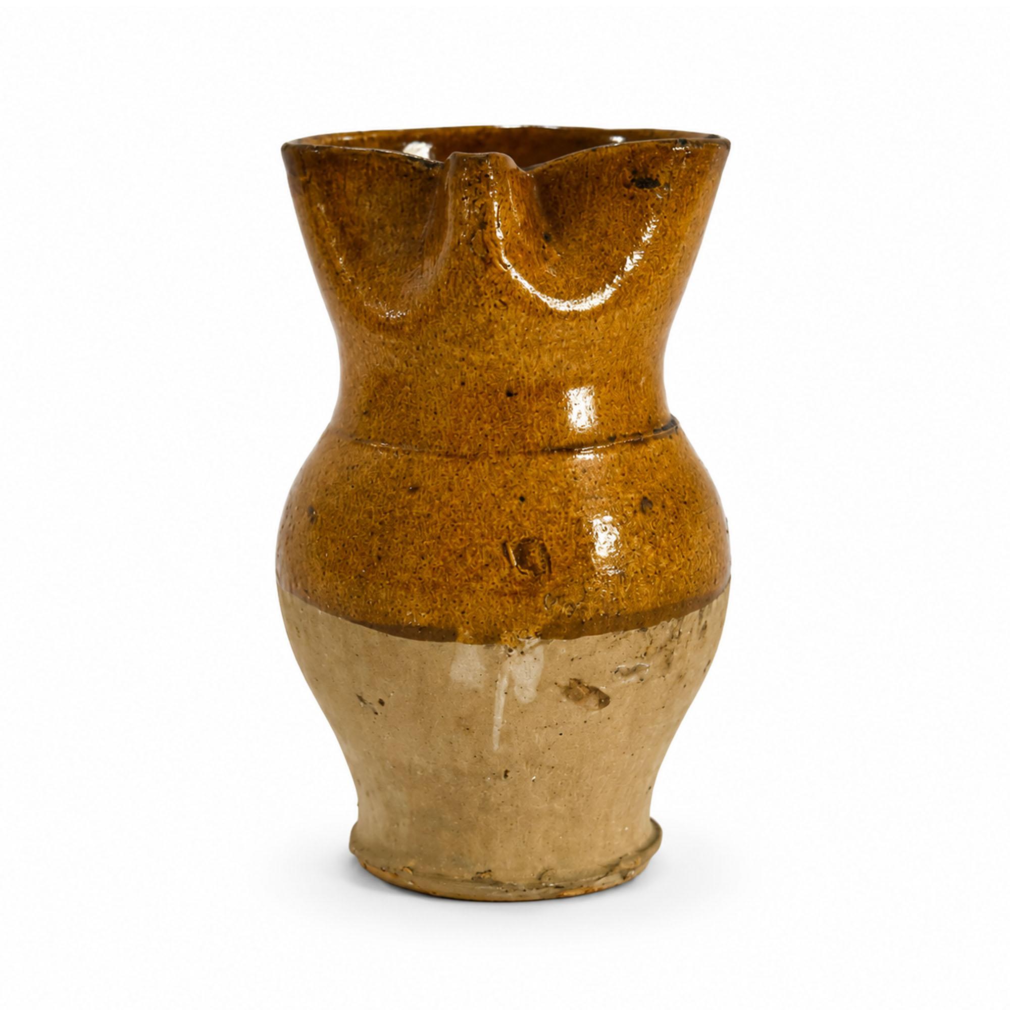 19th Century Antique Puglian Two-Tone Glazed Terracotta Pitcher — image 3