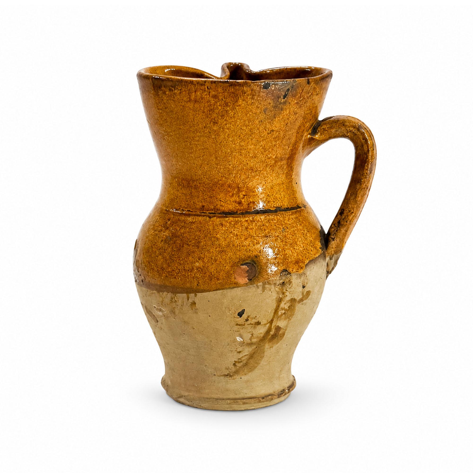 19th Century Antique Puglian Two-Tone Glazed Terracotta Pitcher — image 4