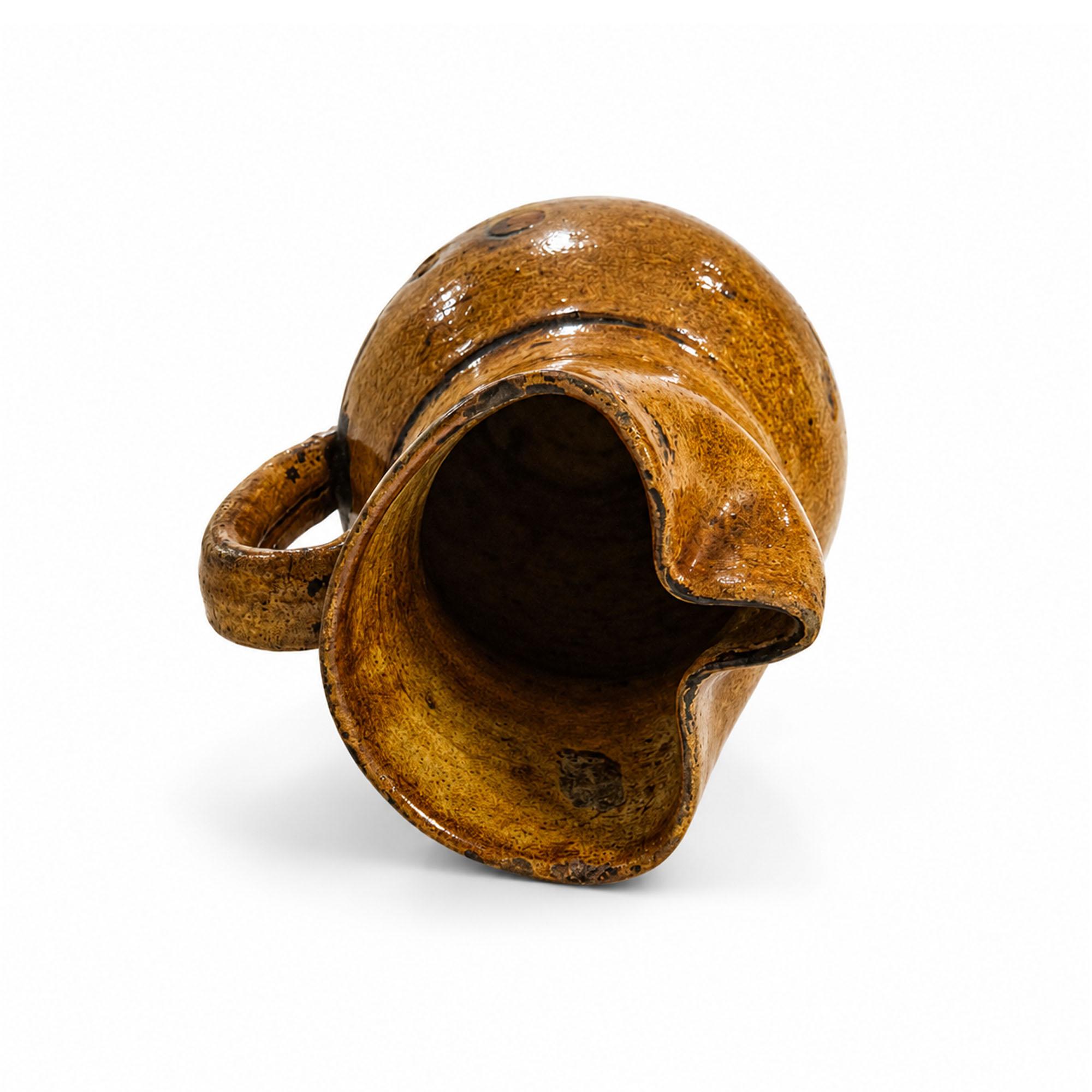 19th Century Antique Puglian Two-Tone Glazed Terracotta Pitcher — image 8