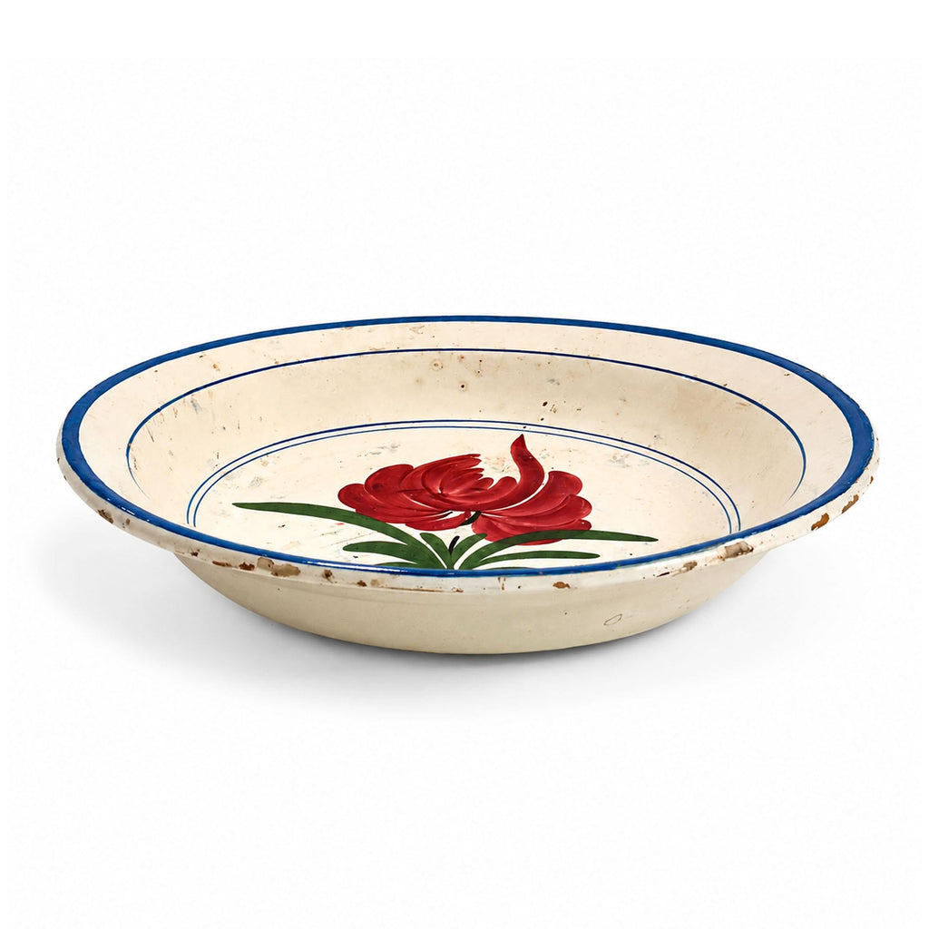 19th Century Puglian Large Glazed Terracotta Serving Platter with Hand-Painted R — image 3