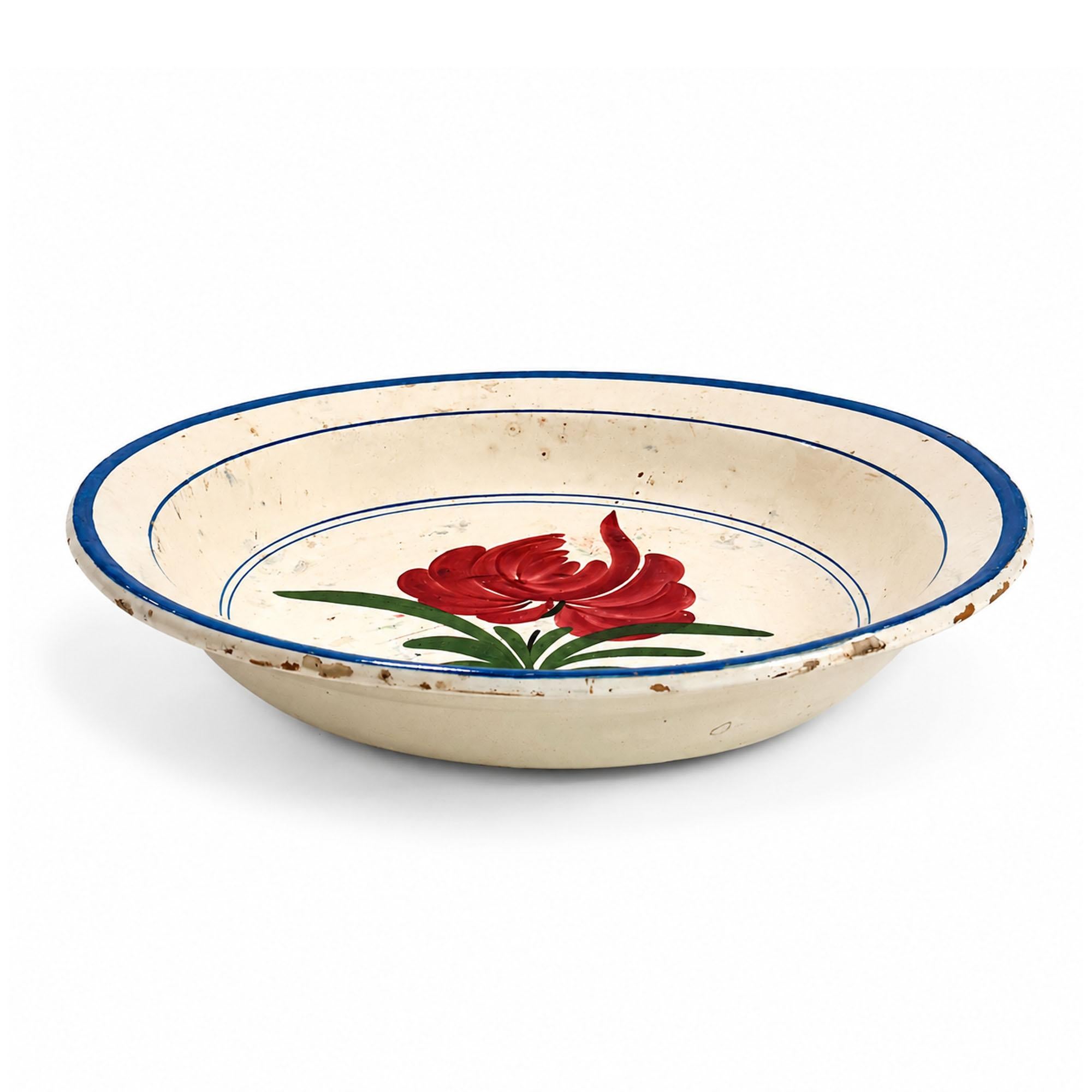 19th Century Puglian Large Glazed Terracotta Serving Platter with Hand-Painted R — image 3