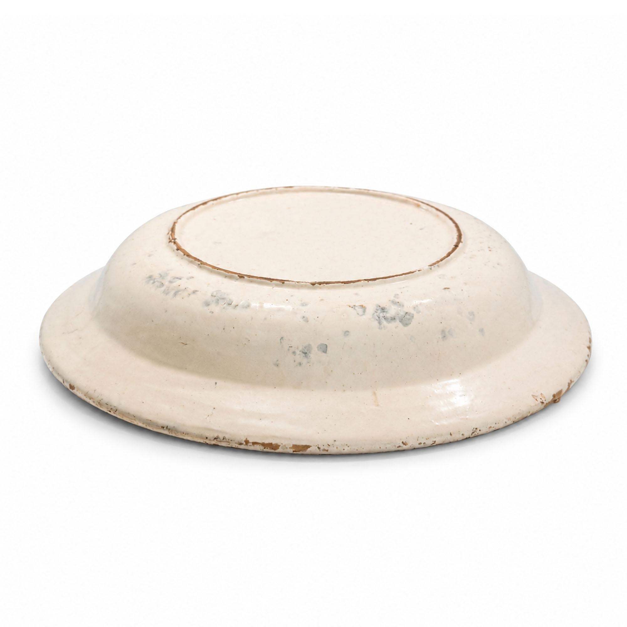 19th Century Puglian Large Glazed Terracotta Serving Platter with Hand-Painted R — image 4