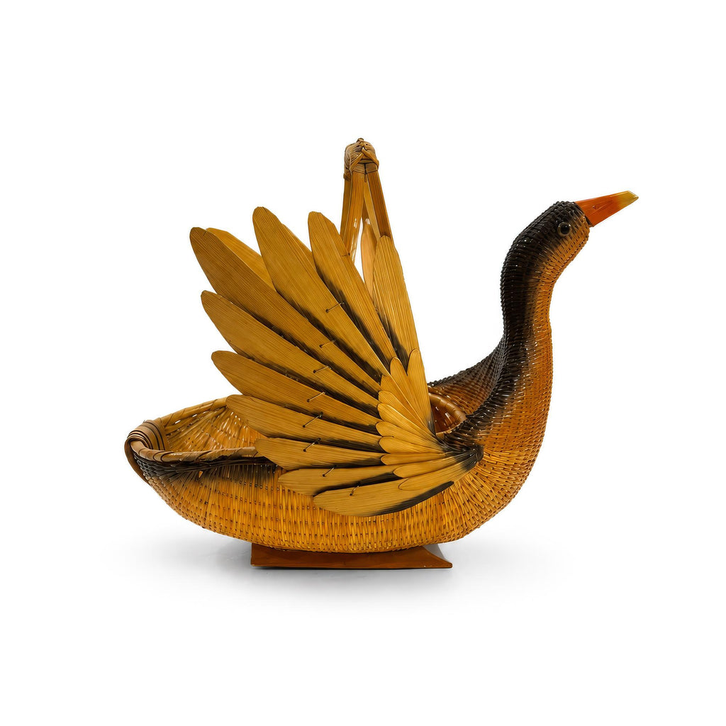 Vintage Chinese Handwoven Wicker Swan Basket, Mid 20th Century — image 2