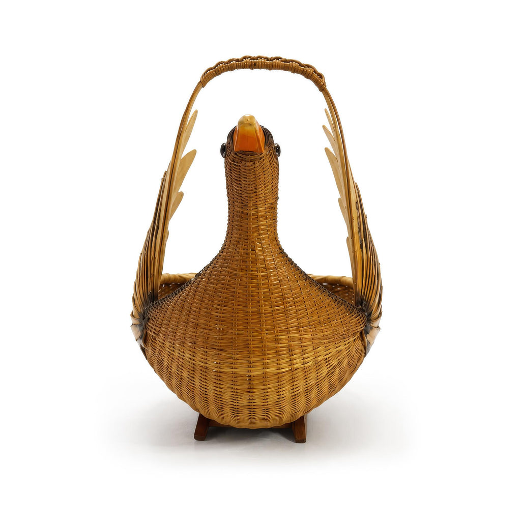Vintage Chinese Handwoven Wicker Swan Basket, Mid 20th Century — image 3