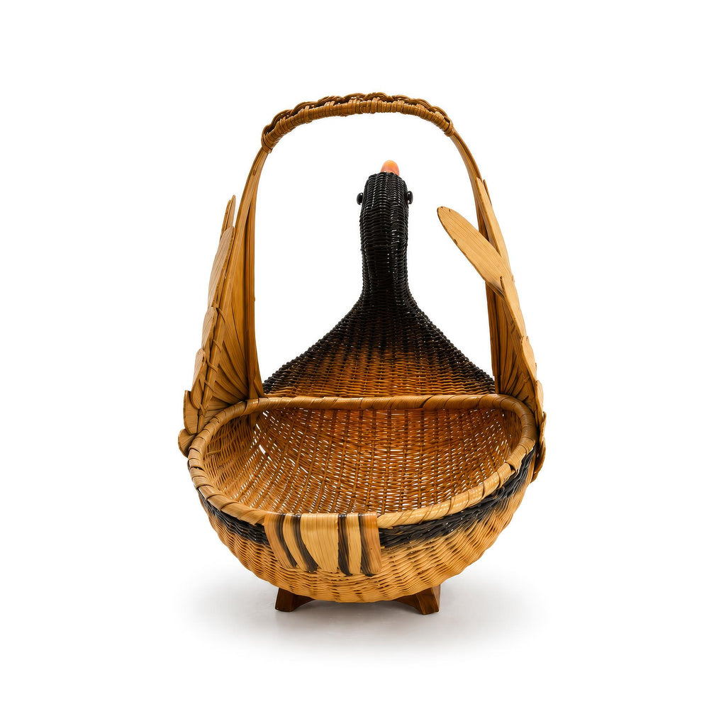 Vintage Chinese Handwoven Wicker Swan Basket, Mid 20th Century — image 5
