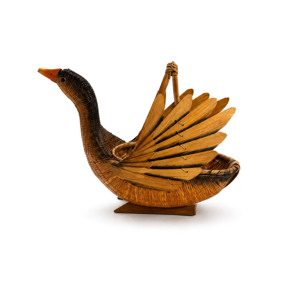 Vintage Handwoven Wicker Swan Basket - Reed and Rattan Design — image 4