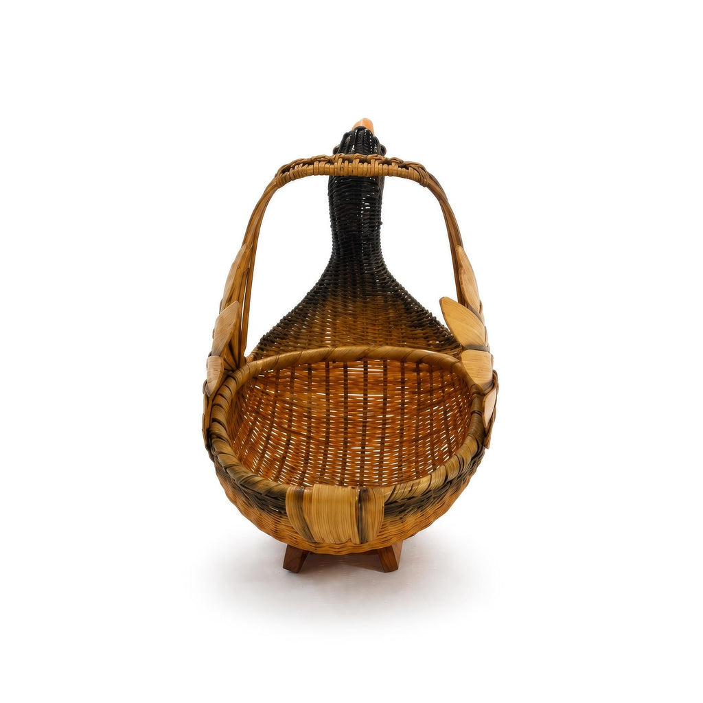 Vintage Handwoven Wicker Swan Basket - Reed and Rattan Design — image 5