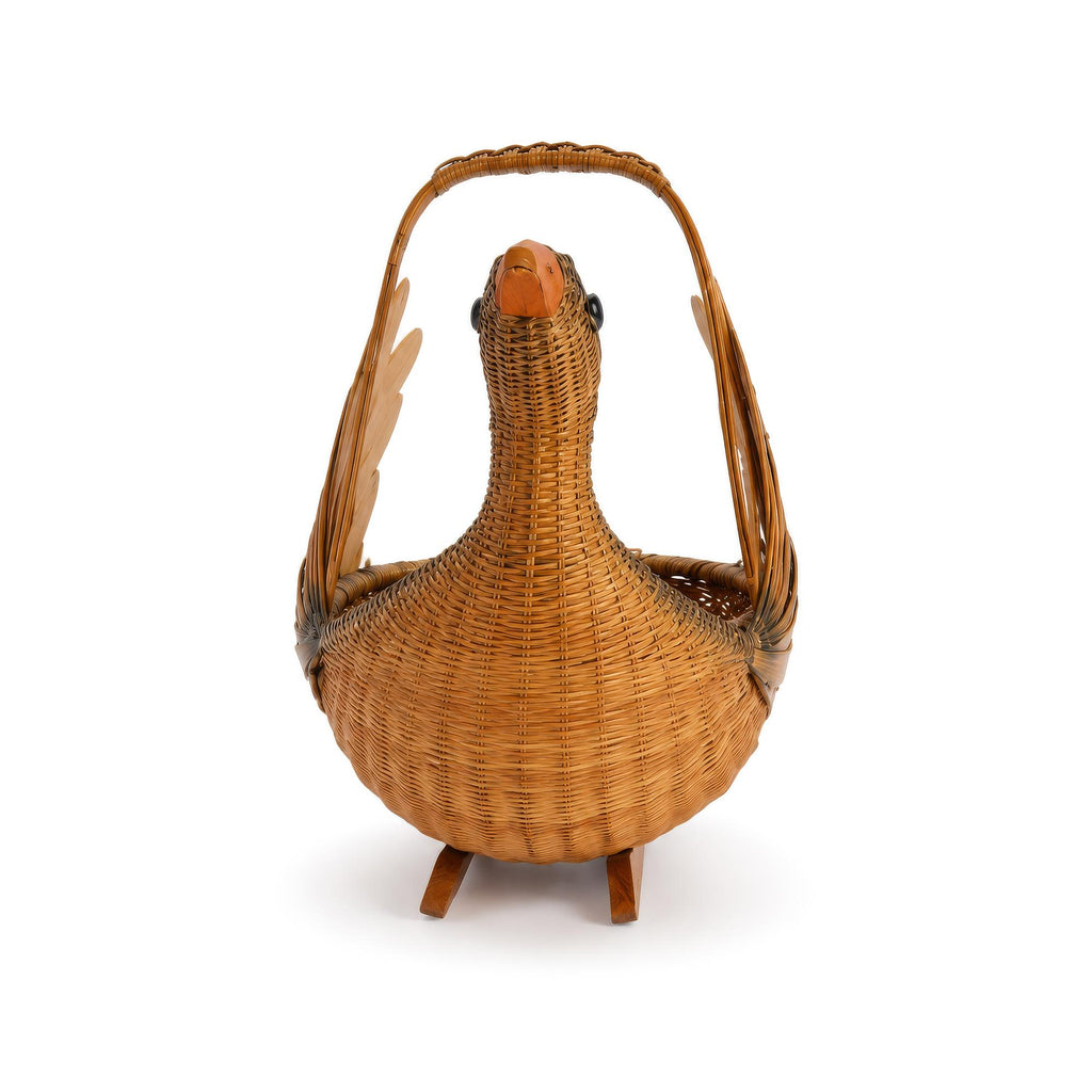 Vintage Handwoven Wicker Swan Basket - Reed and Rattan Design — image 6