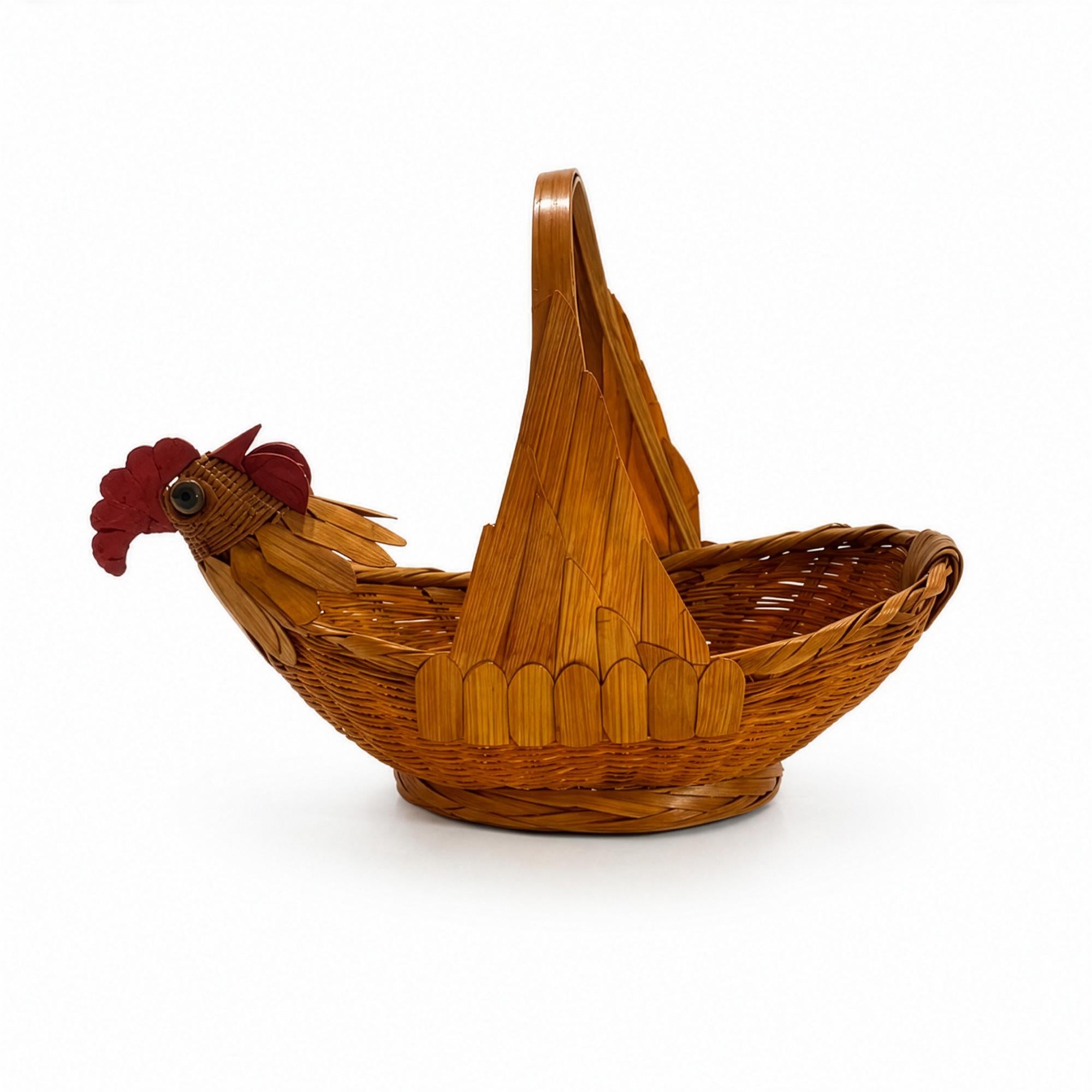 Vintage Chinese Wicker Rooster Basket, Handwoven Rattan, 1970s — image 2