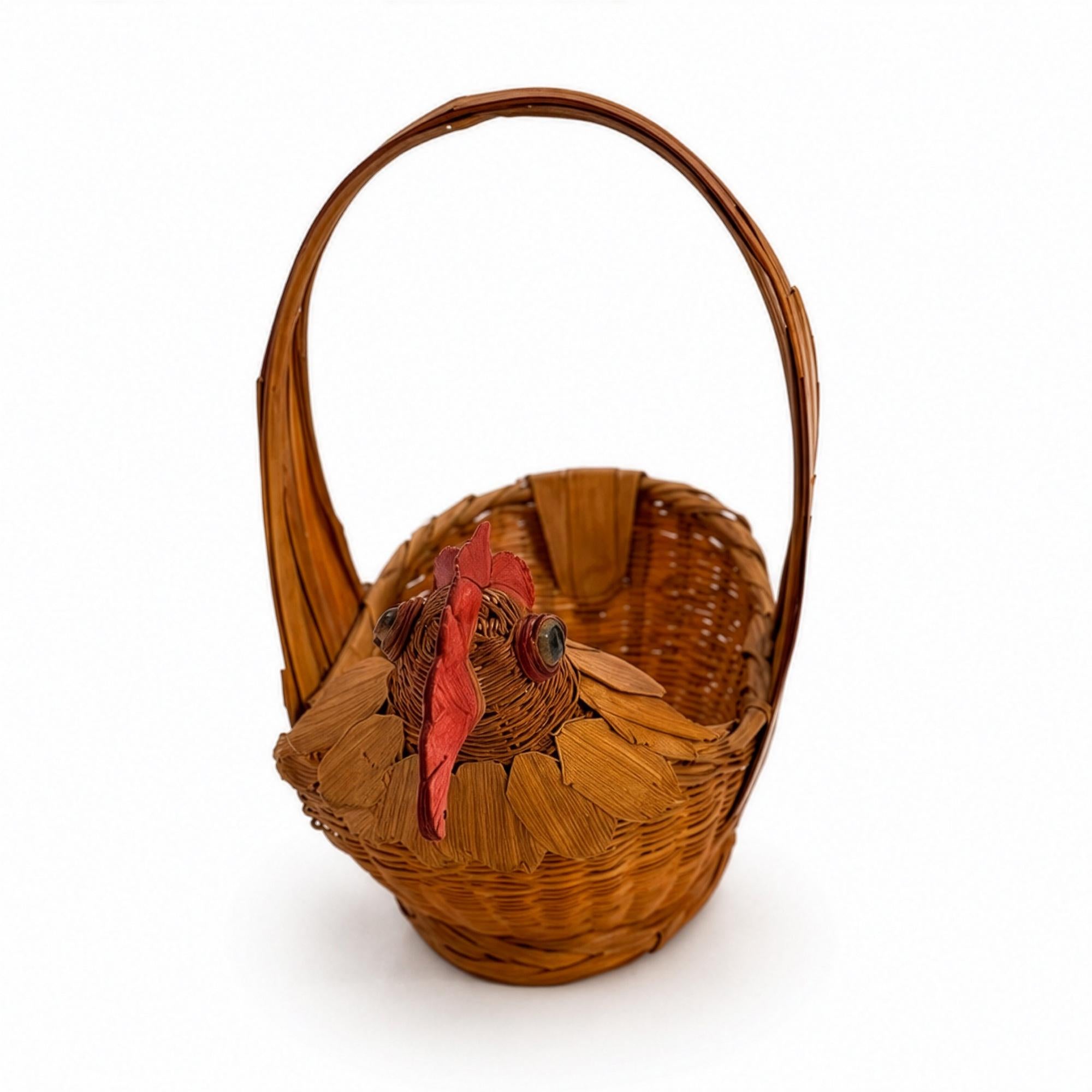 Vintage Chinese Wicker Rooster Basket, Handwoven Rattan, 1970s — image 3