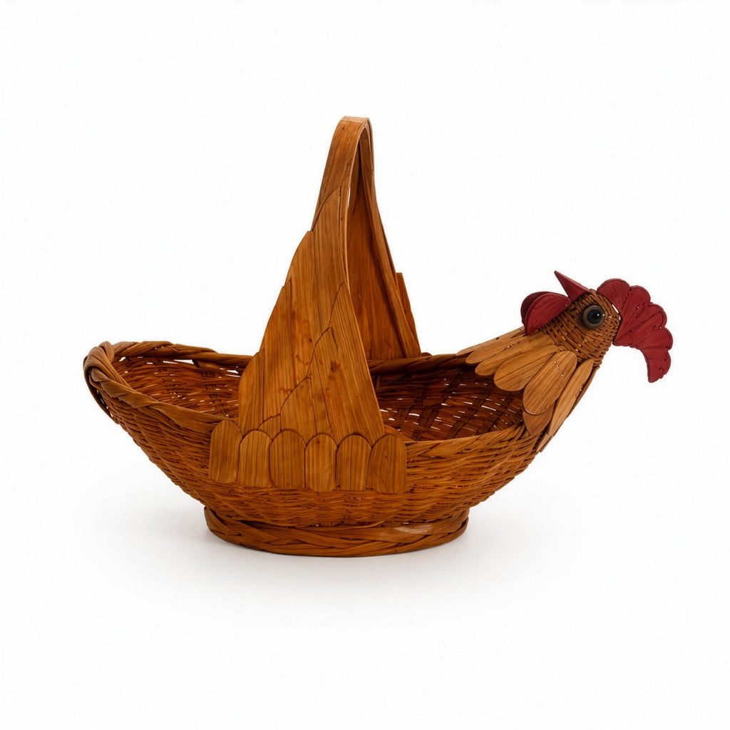 Vintage Chinese Wicker Rooster Basket, Handwoven Rattan, 1970s — image 4