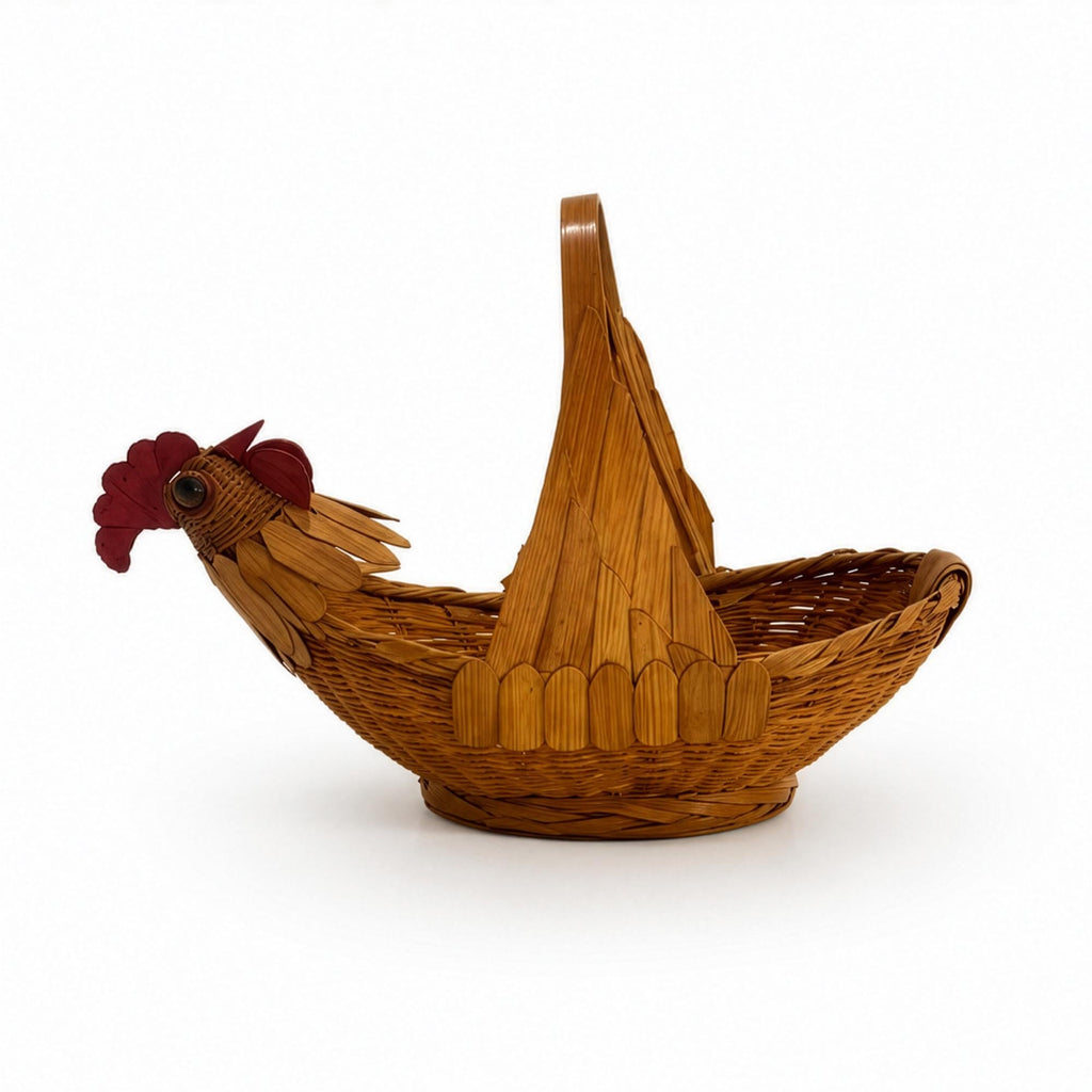 Vintage Chinese Wicker Rooster Basket, Handwoven Rattan, 1970s — image 6