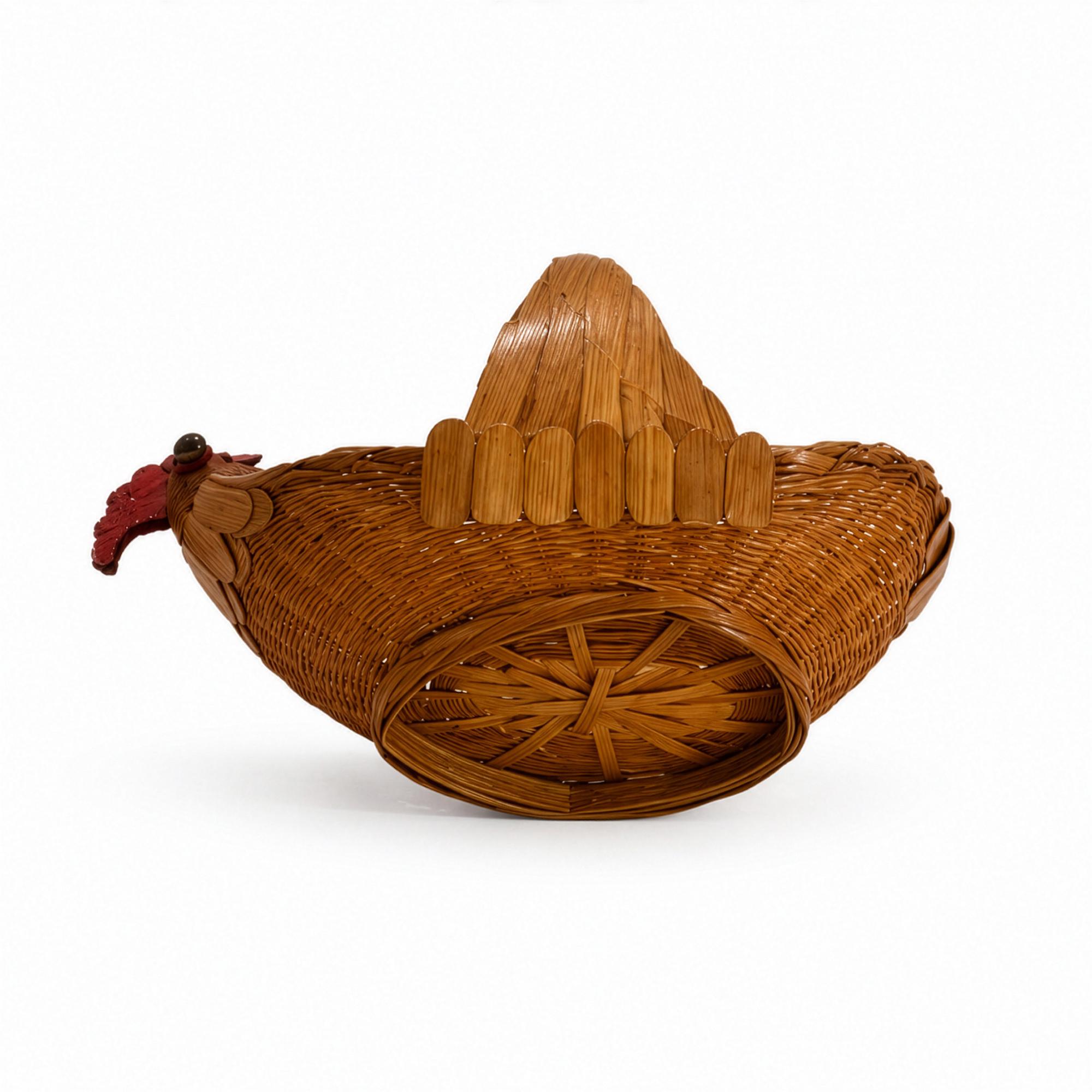 Vintage Chinese Wicker Rooster Basket, Handwoven Rattan, 1970s — image 7