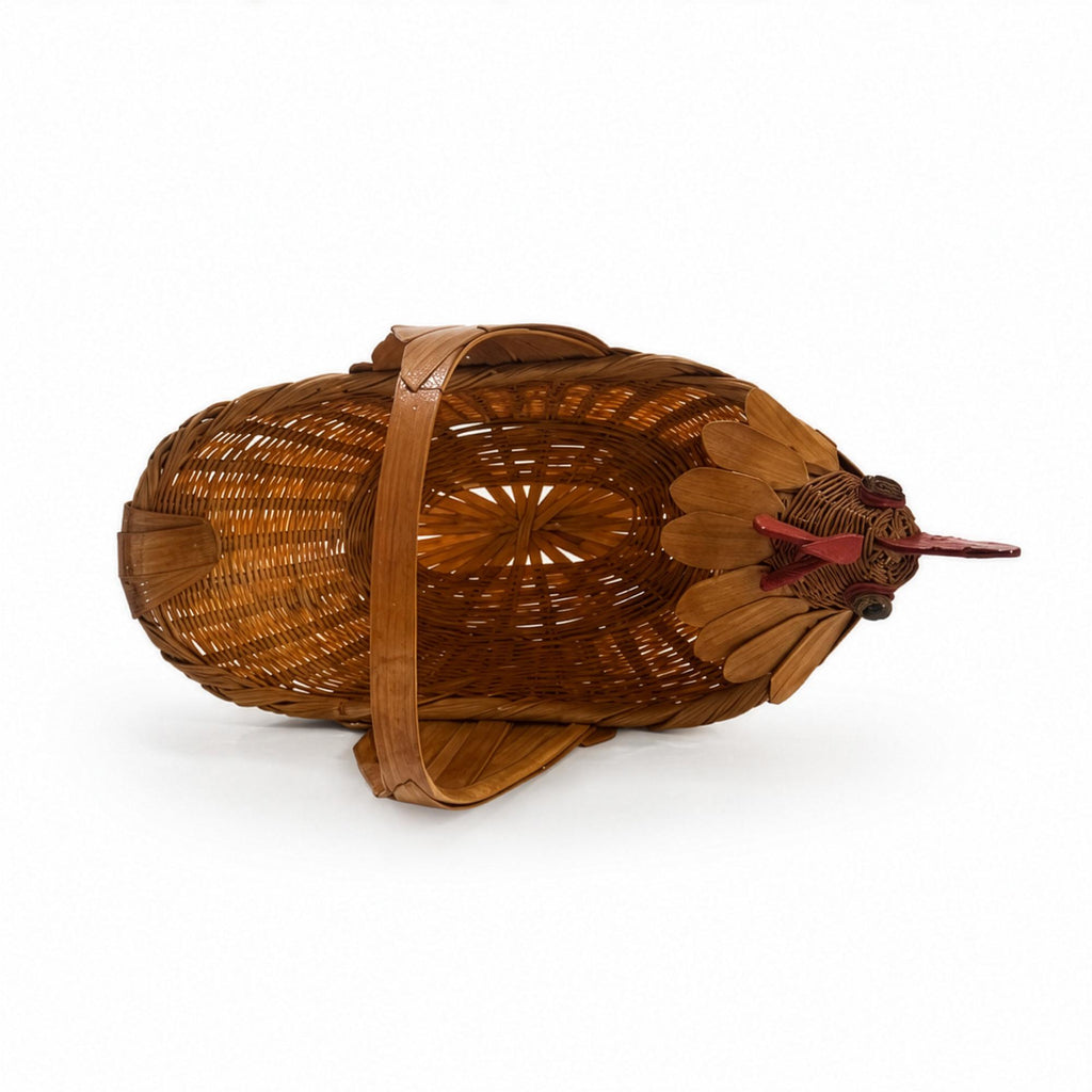Vintage Chinese Wicker Rooster Basket, Handwoven Rattan, 1970s — image 8