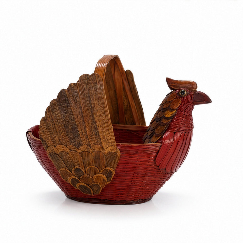 Vintage Handwoven Wicker Turkey Basket, Chinese Rattan, 1970s — image 2