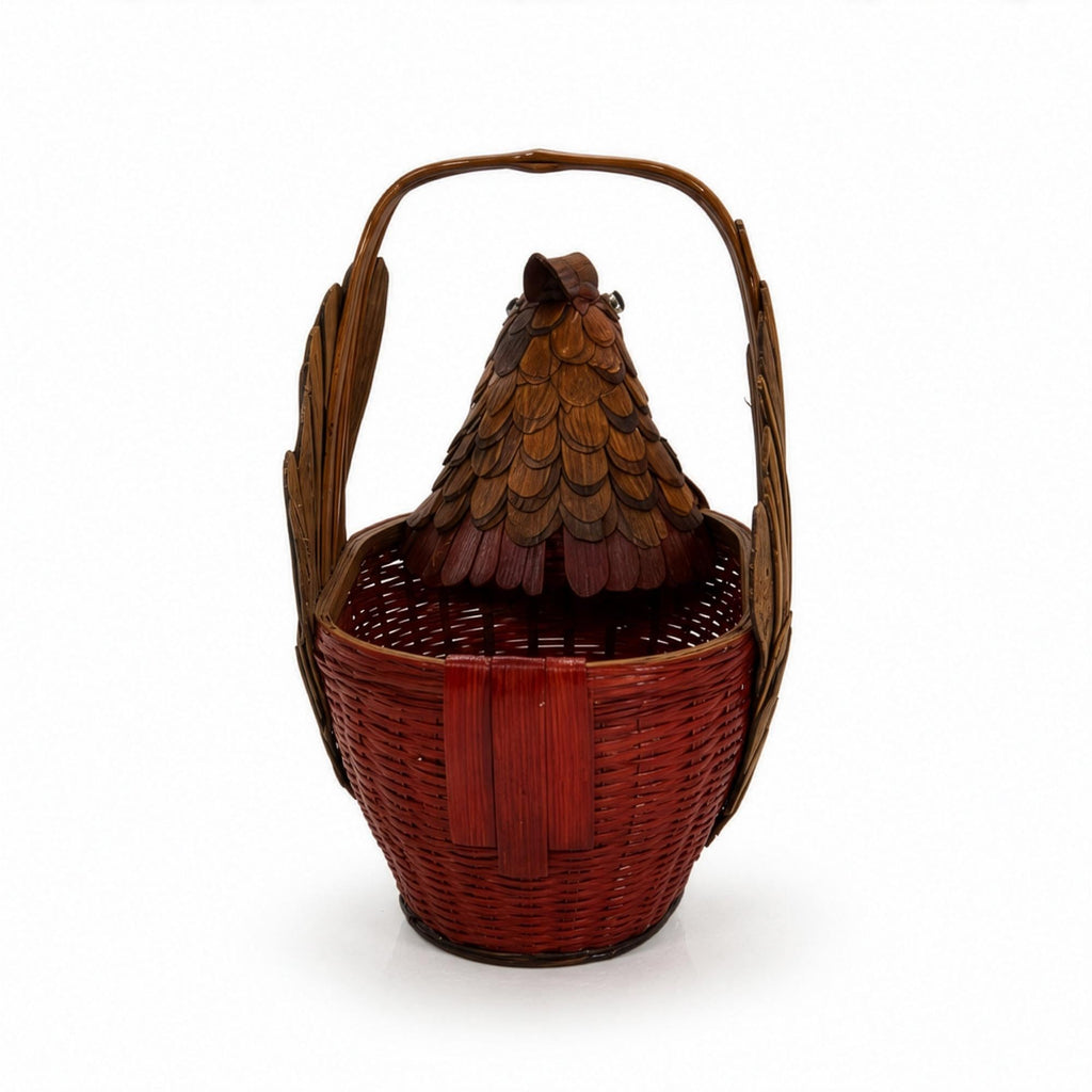 Vintage Handwoven Wicker Turkey Basket, Chinese Rattan, 1970s — image 3