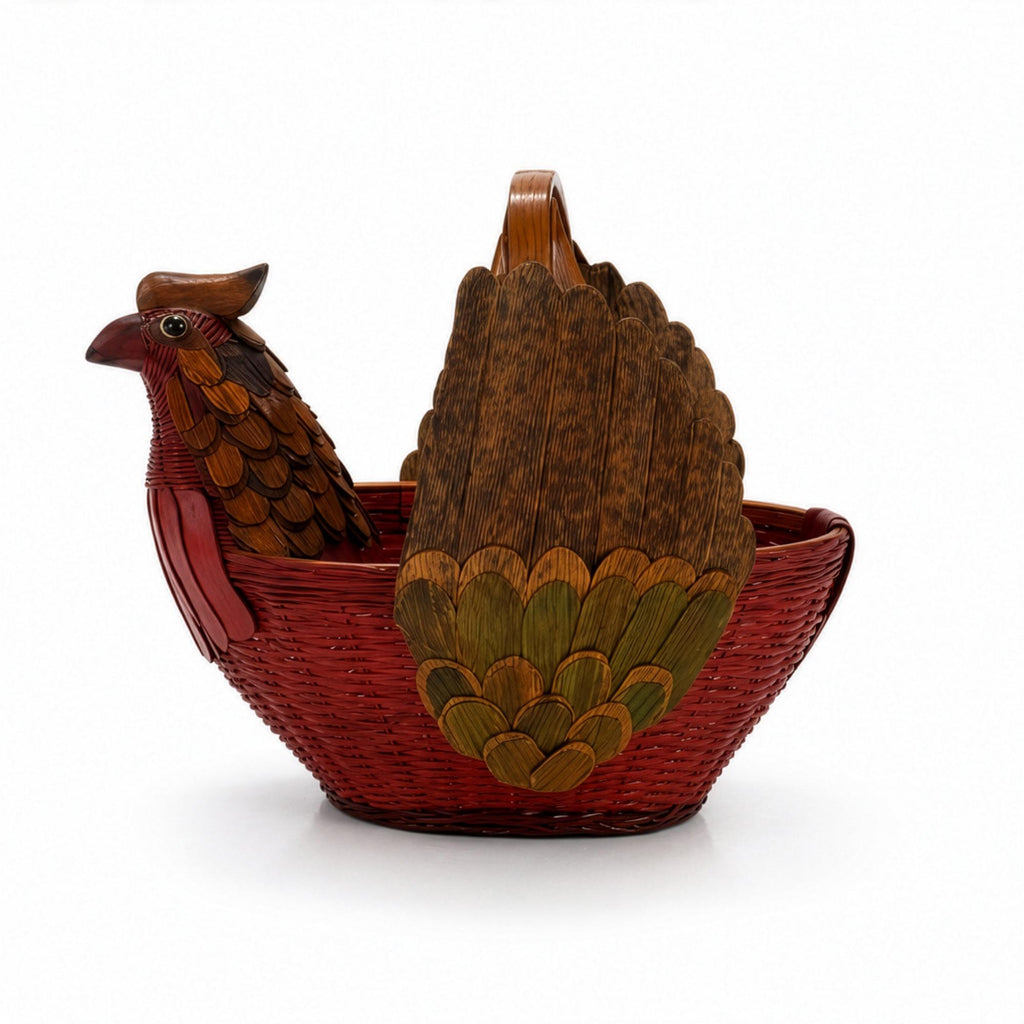 Vintage Handwoven Wicker Turkey Basket, Chinese Rattan, 1970s — image 4