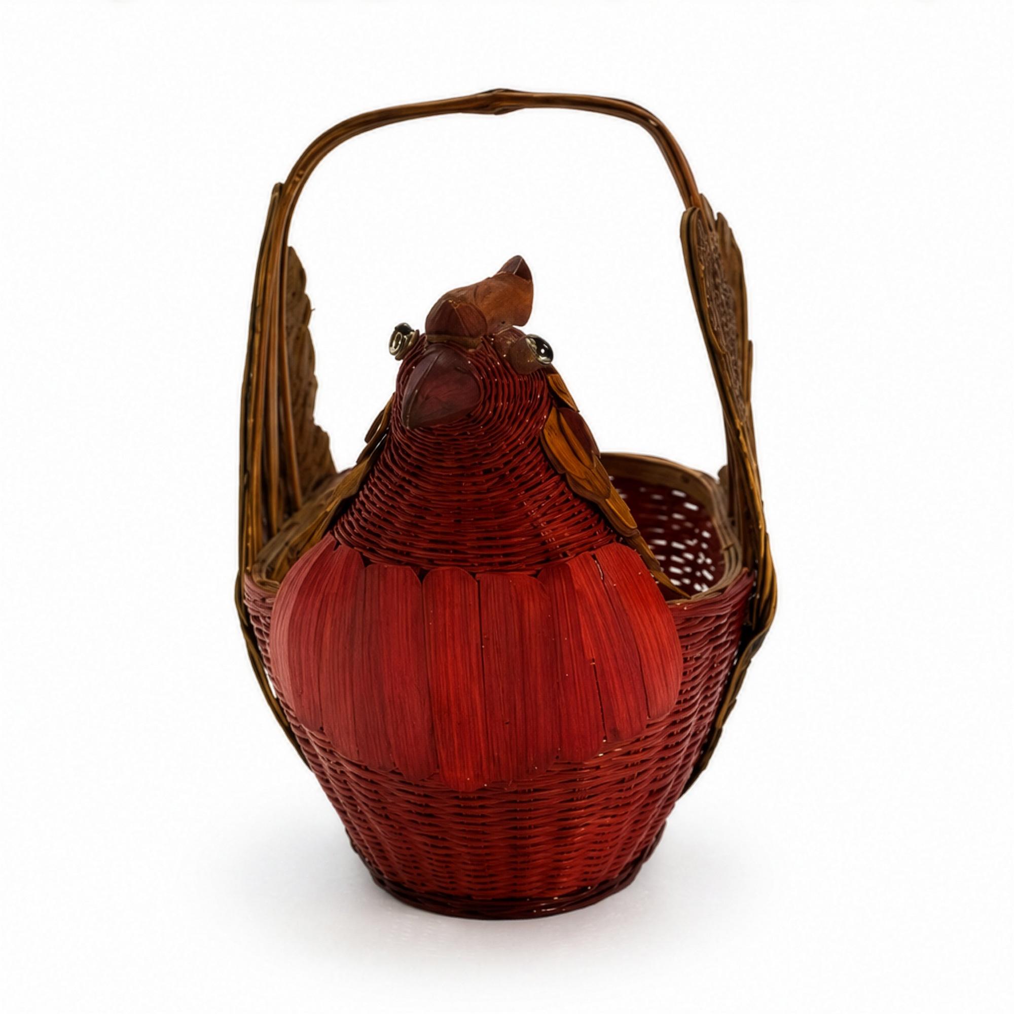 Vintage Handwoven Wicker Turkey Basket, Chinese Rattan, 1970s — image 5