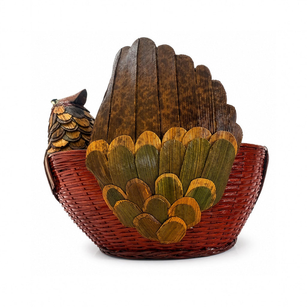 Vintage Handwoven Wicker Turkey Basket, Chinese Rattan, 1970s — image 8