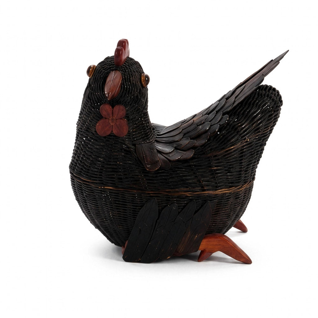 1970s Vintage Chinese Wicker Chicken Basket with Lid, Bamboo & Rattan — image 2