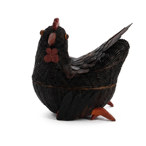 1970s Vintage Chinese Wicker Chicken Basket with Lid, Bamboo & Rattan — image 2