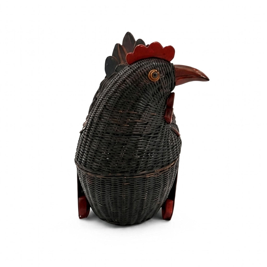 1970s Vintage Chinese Wicker Chicken Basket with Lid, Bamboo & Rattan — image 3