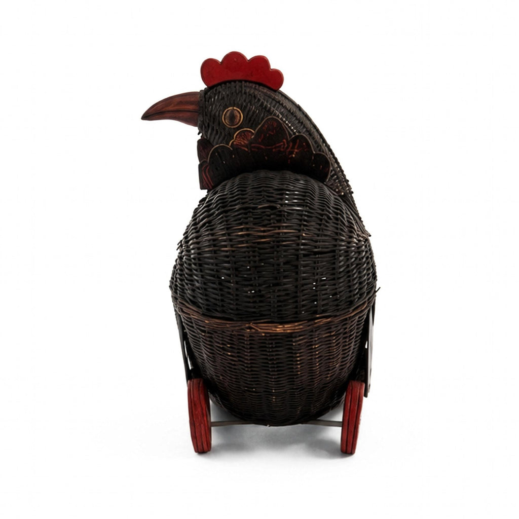 1970s Vintage Chinese Wicker Chicken Basket with Lid, Bamboo & Rattan — image 5
