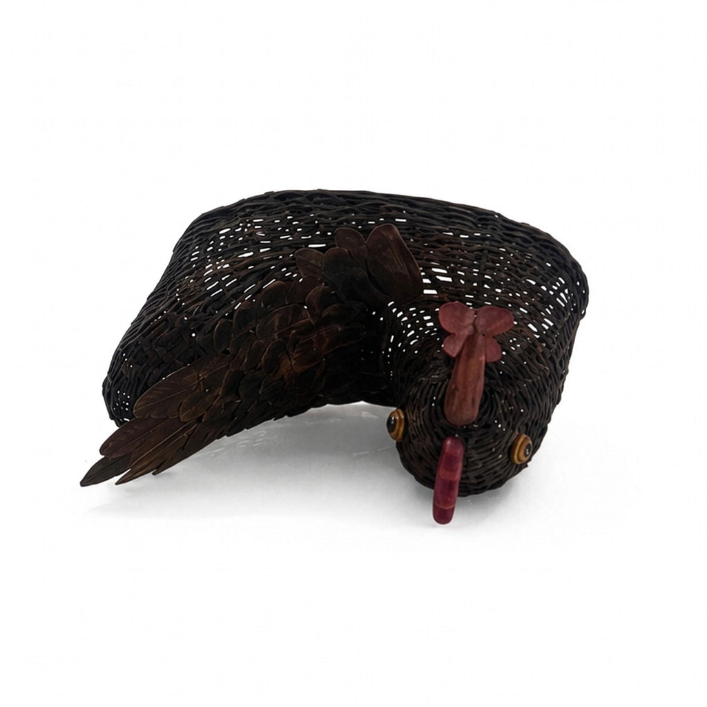 1970s Vintage Chinese Wicker Chicken Basket with Lid, Bamboo & Rattan — image 9