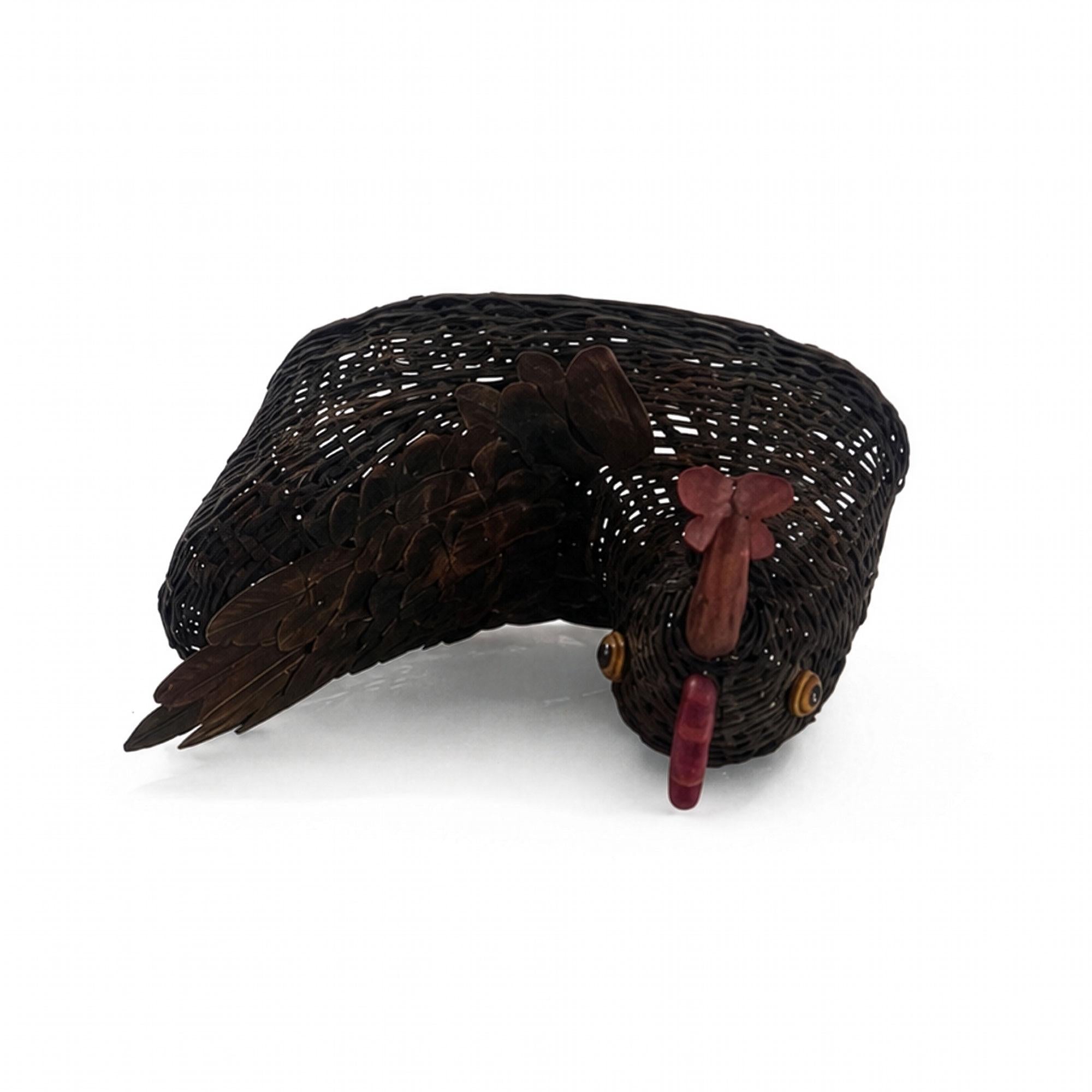 1970s Vintage Chinese Wicker Chicken Basket with Lid, Bamboo & Rattan — image 9