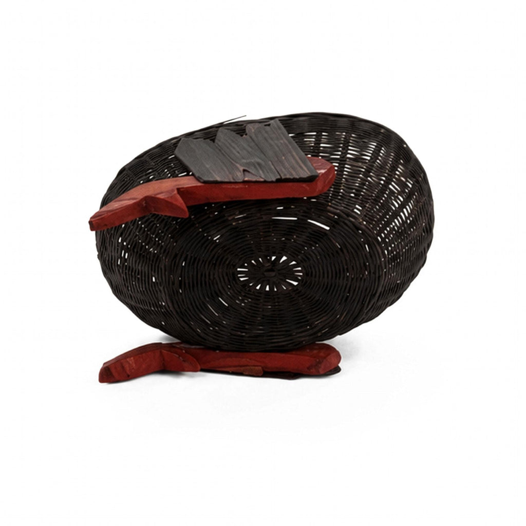 1970s Vintage Chinese Wicker Chicken Basket with Lid, Bamboo & Rattan — image 10