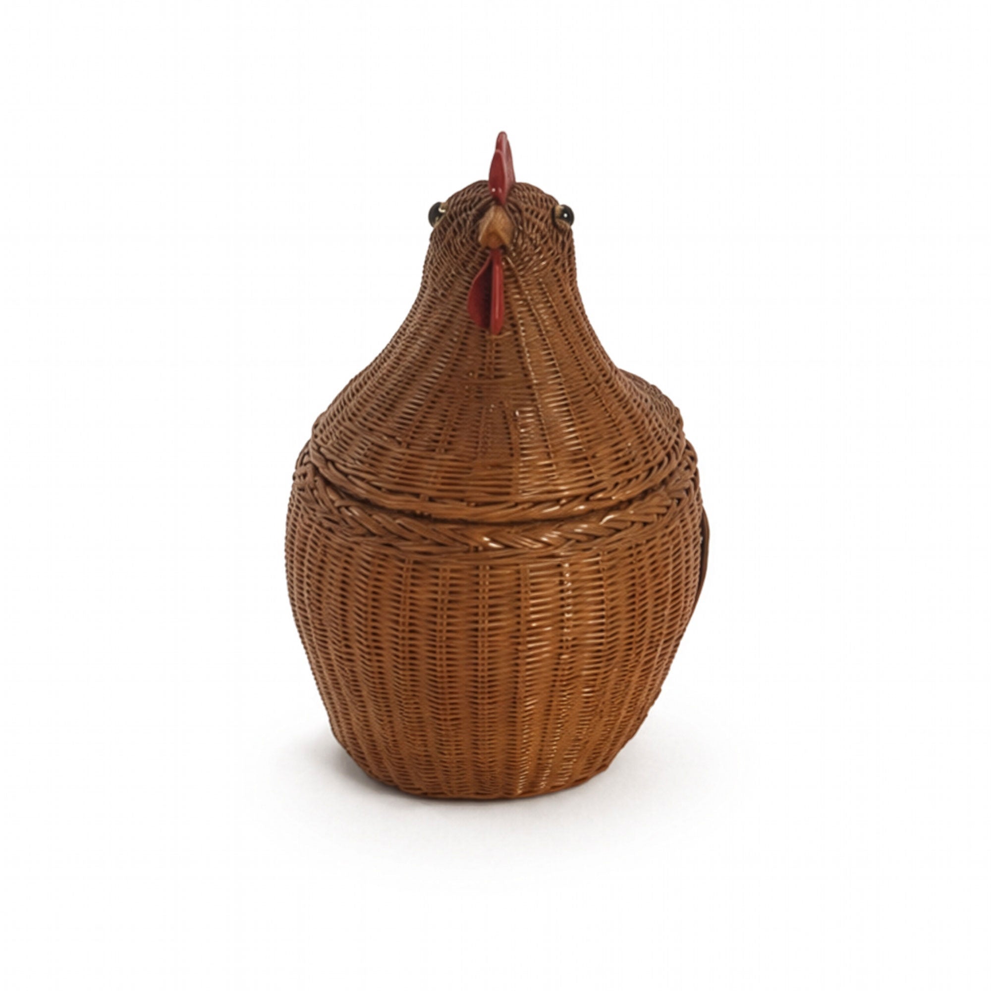 Chinese Wicker Hen Basket with Lid, Circa 1970s