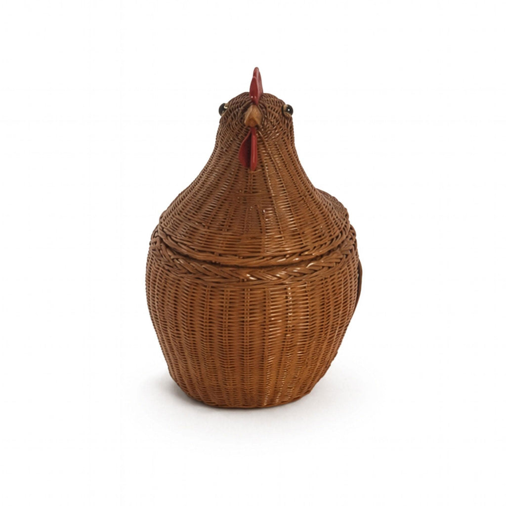 Vintage Chinese Wicker Hen Basket with Lid, Rattan and Bamboo, 1970s — image 3