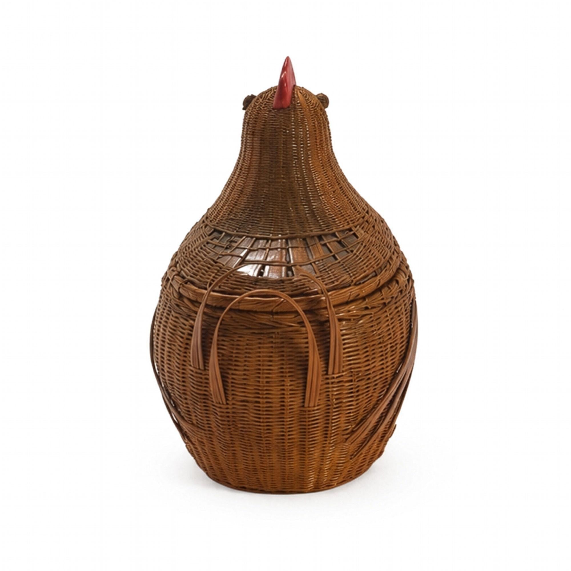 Vintage Chinese Wicker Hen Basket with Lid, Rattan and Bamboo, 1970s — image 5