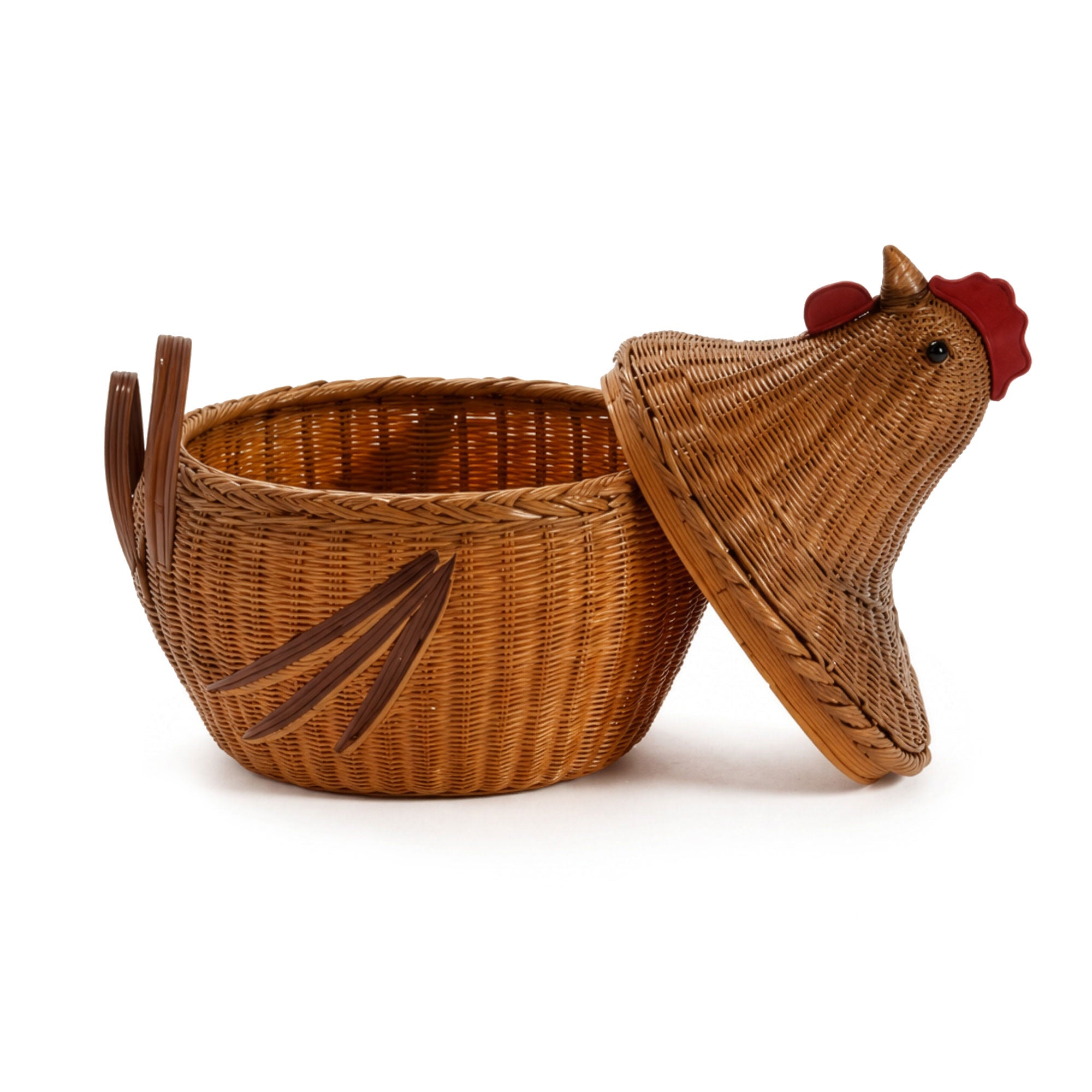 Chinese Wicker Hen Basket with Lid, Circa 1970s