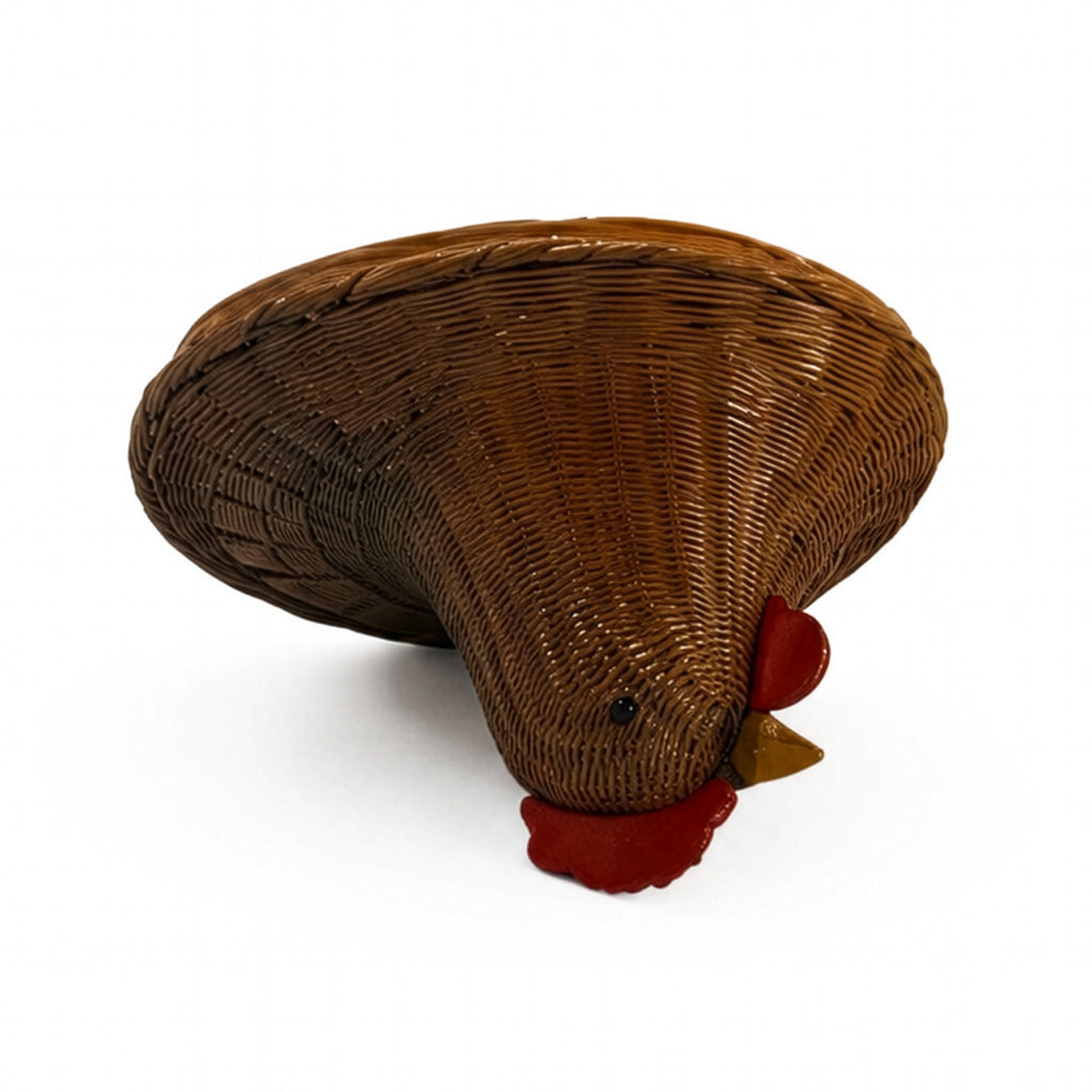 Chinese Wicker Hen Basket with Lid, Circa 1970s