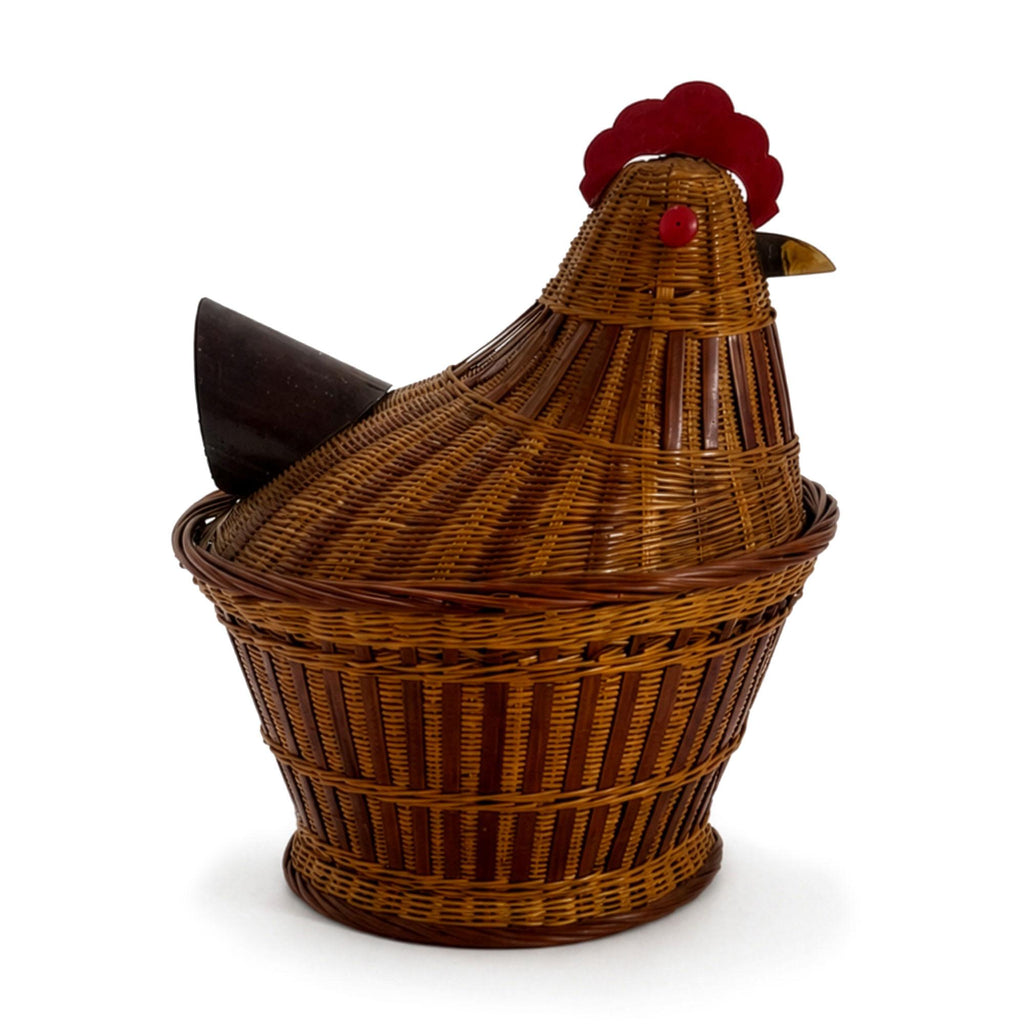 Vintage Chinese Wicker Hen Basket with Lid, Handwoven Rattan, 1970s — image 2