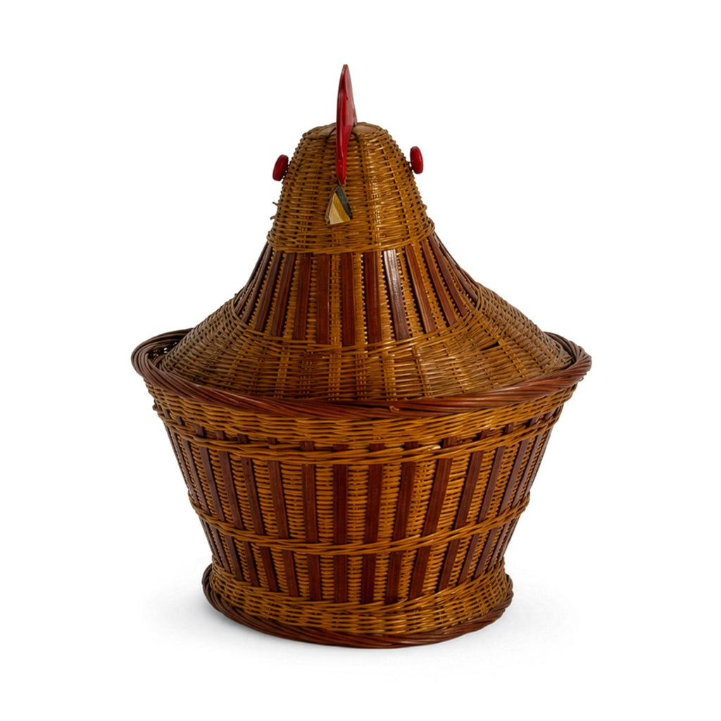 Vintage Chinese Wicker Hen Basket with Lid, Handwoven Rattan, 1970s — image 3