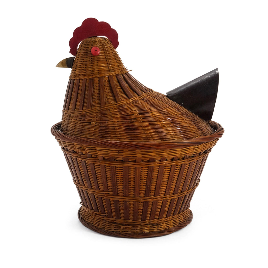 Vintage Chinese Wicker Hen Basket with Lid, Handwoven Rattan, 1970s — image 4