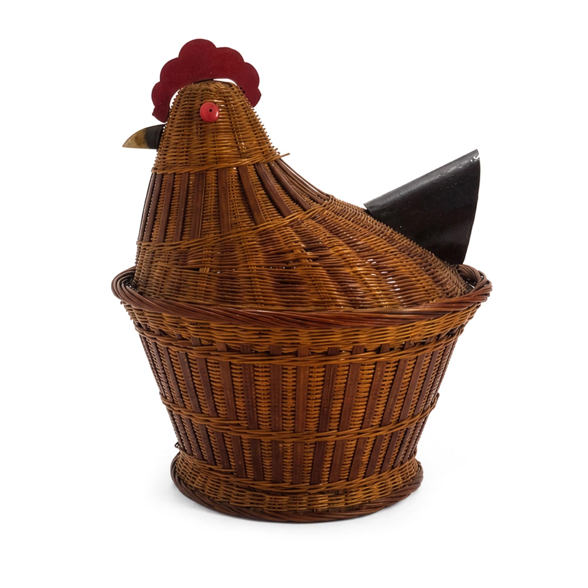 Vintage Chinese Wicker Hen Basket with Lid, Handwoven Rattan, 1970s — image 4
