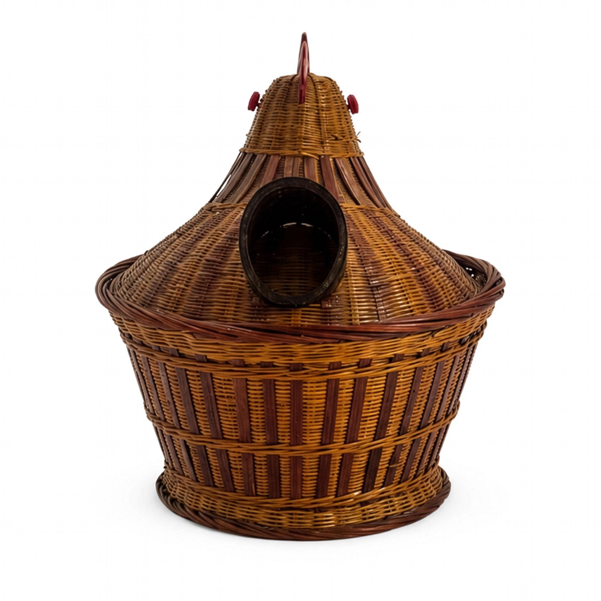 Vintage Chinese Wicker Hen Basket with Lid, Handwoven Rattan, 1970s — image 5