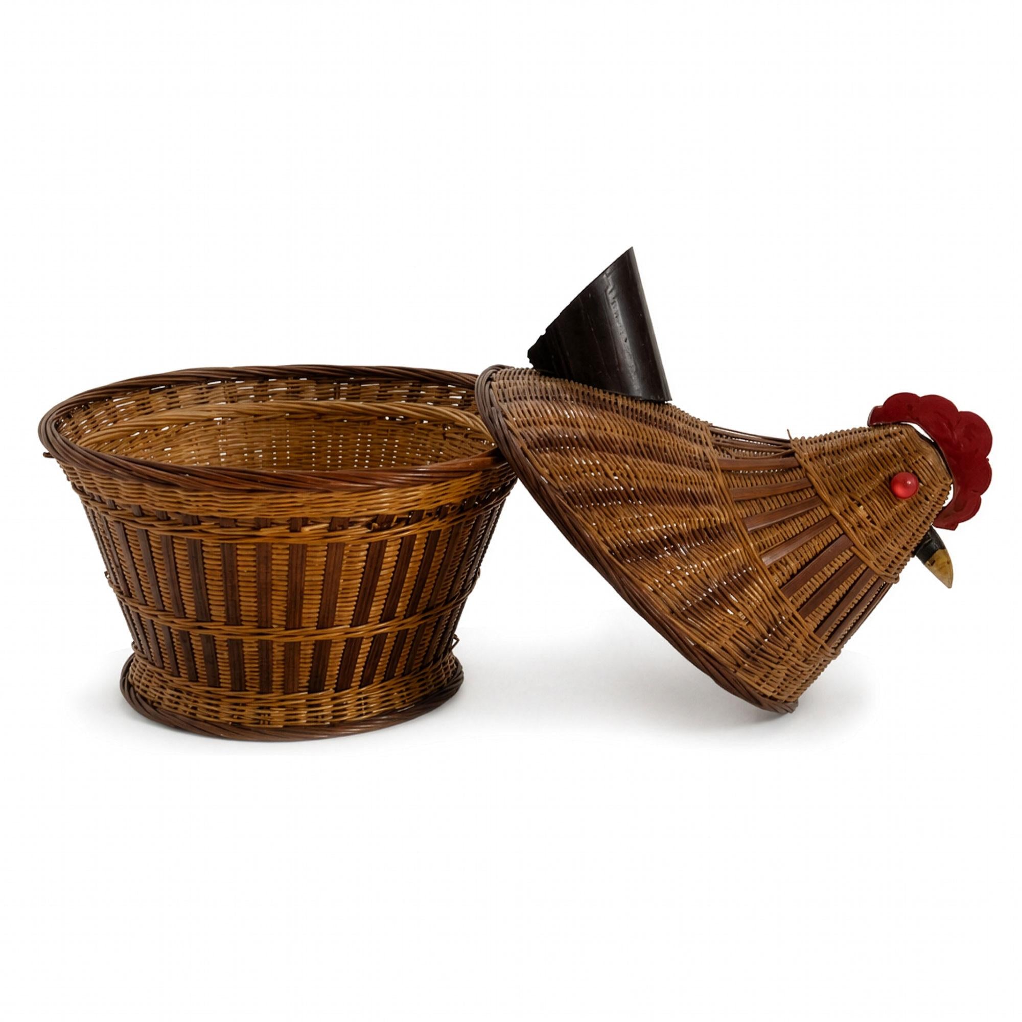 Vintage Chinese Wicker Hen Basket with Lid, Handwoven Rattan, 1970s — image 6
