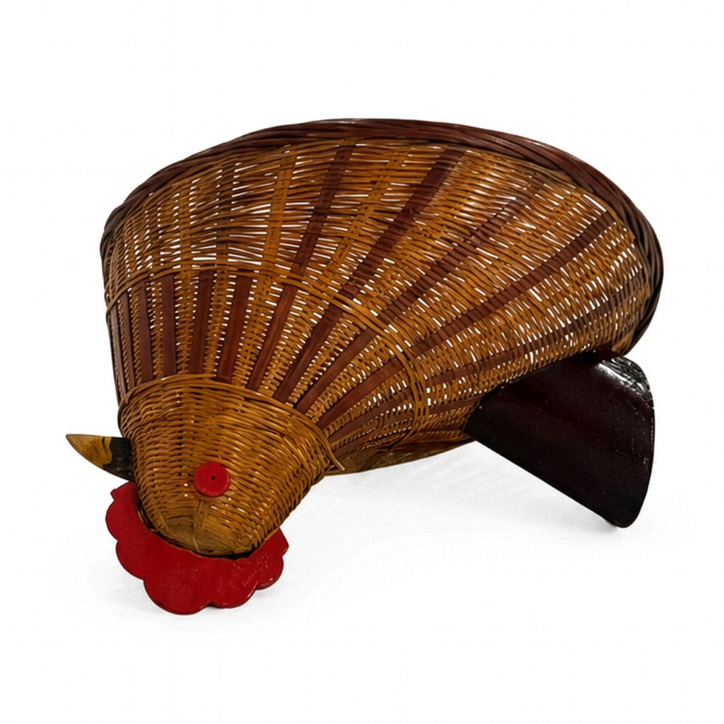 Vintage Chinese Wicker Hen Basket with Lid, Handwoven Rattan, 1970s — image 9
