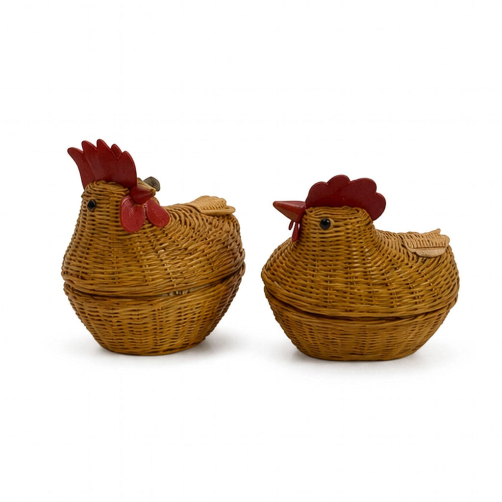 Vintage Chinese Wicker Hen Baskets, Handwoven Rattan, 1970s Folk Art — image 2