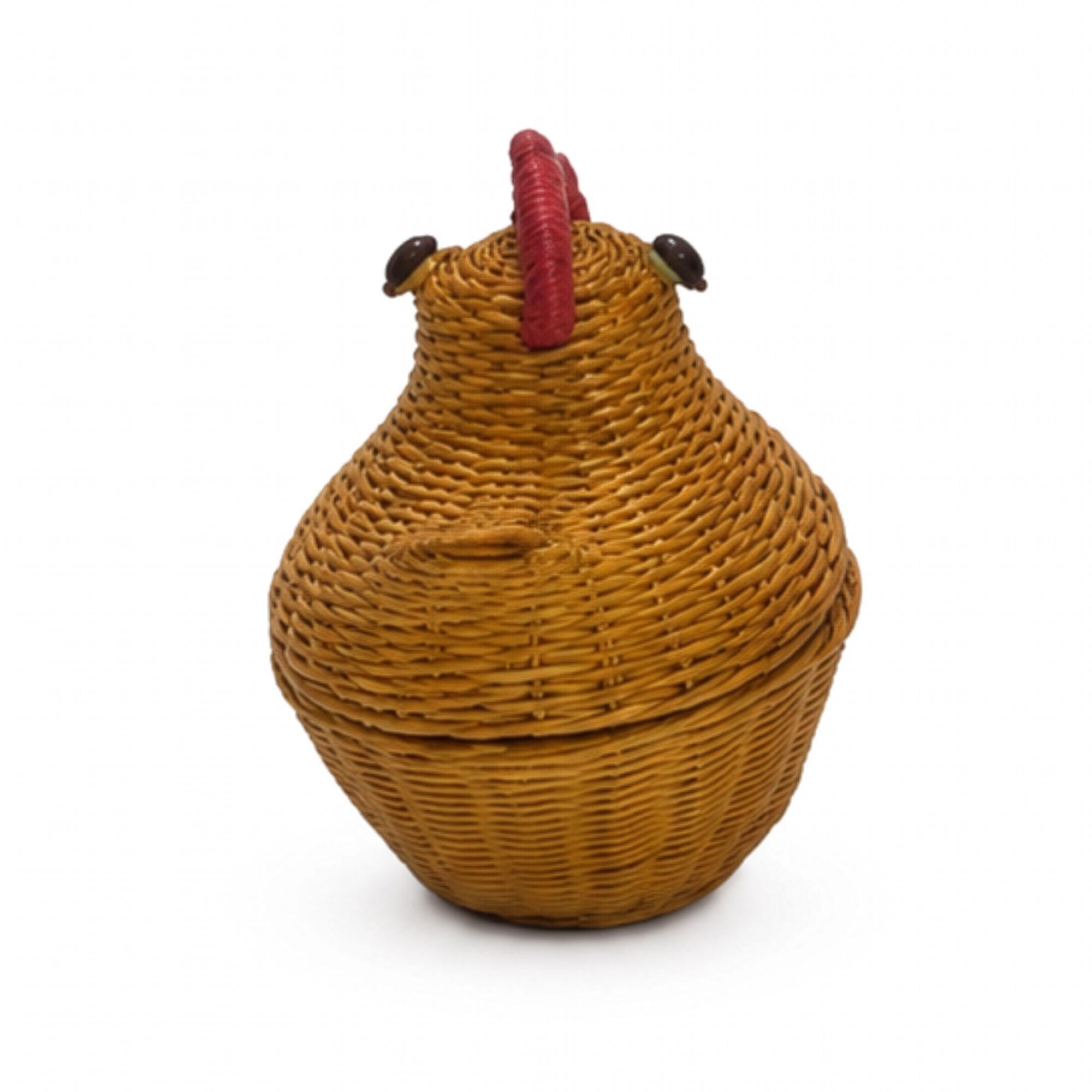 Vintage Chinese Wicker Hen Baskets, Handwoven Rattan, 1970s Folk Art — image 5