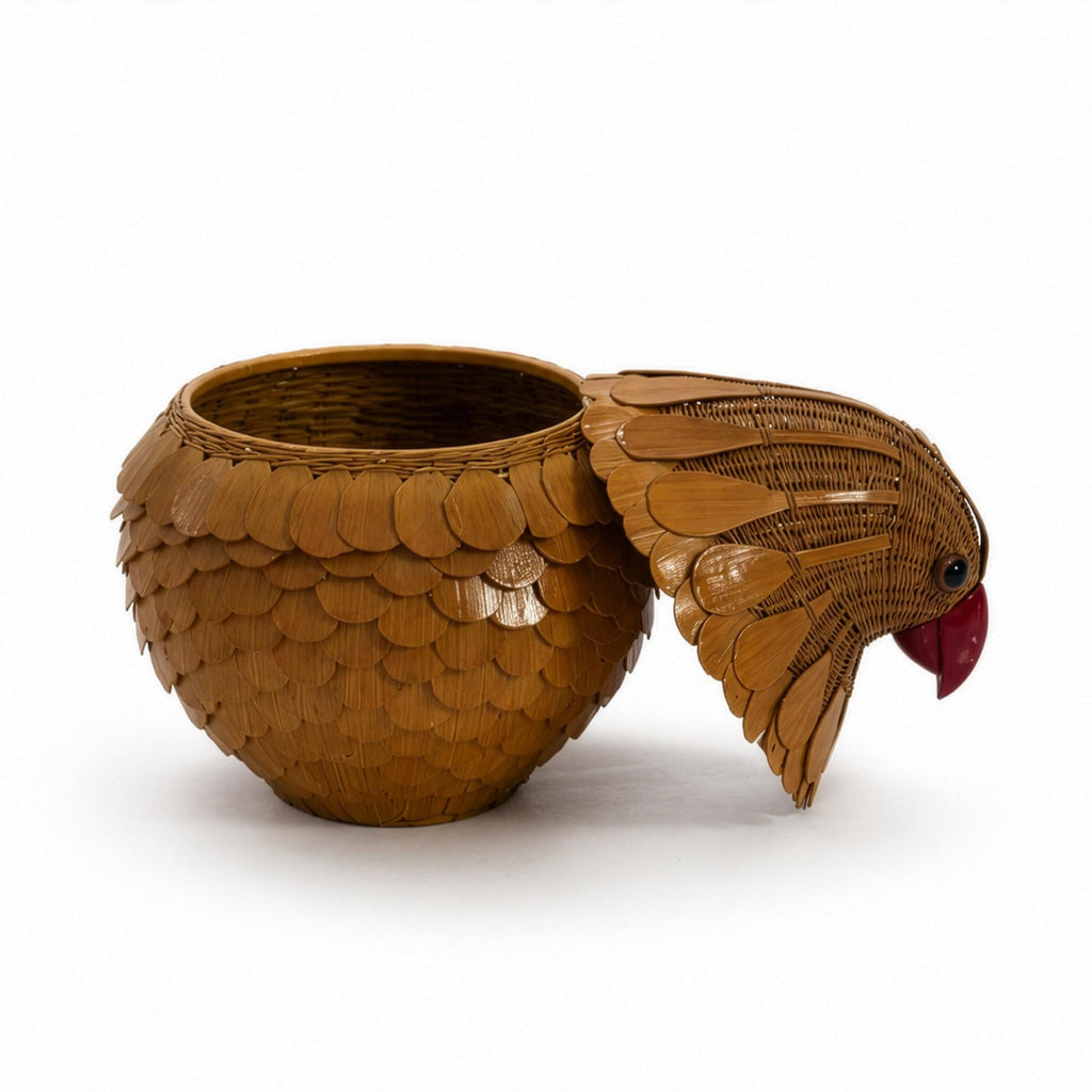 Vintage Chinese Wicker Quail Basket, Handwoven Rattan & Bamboo, 1970s — image 6