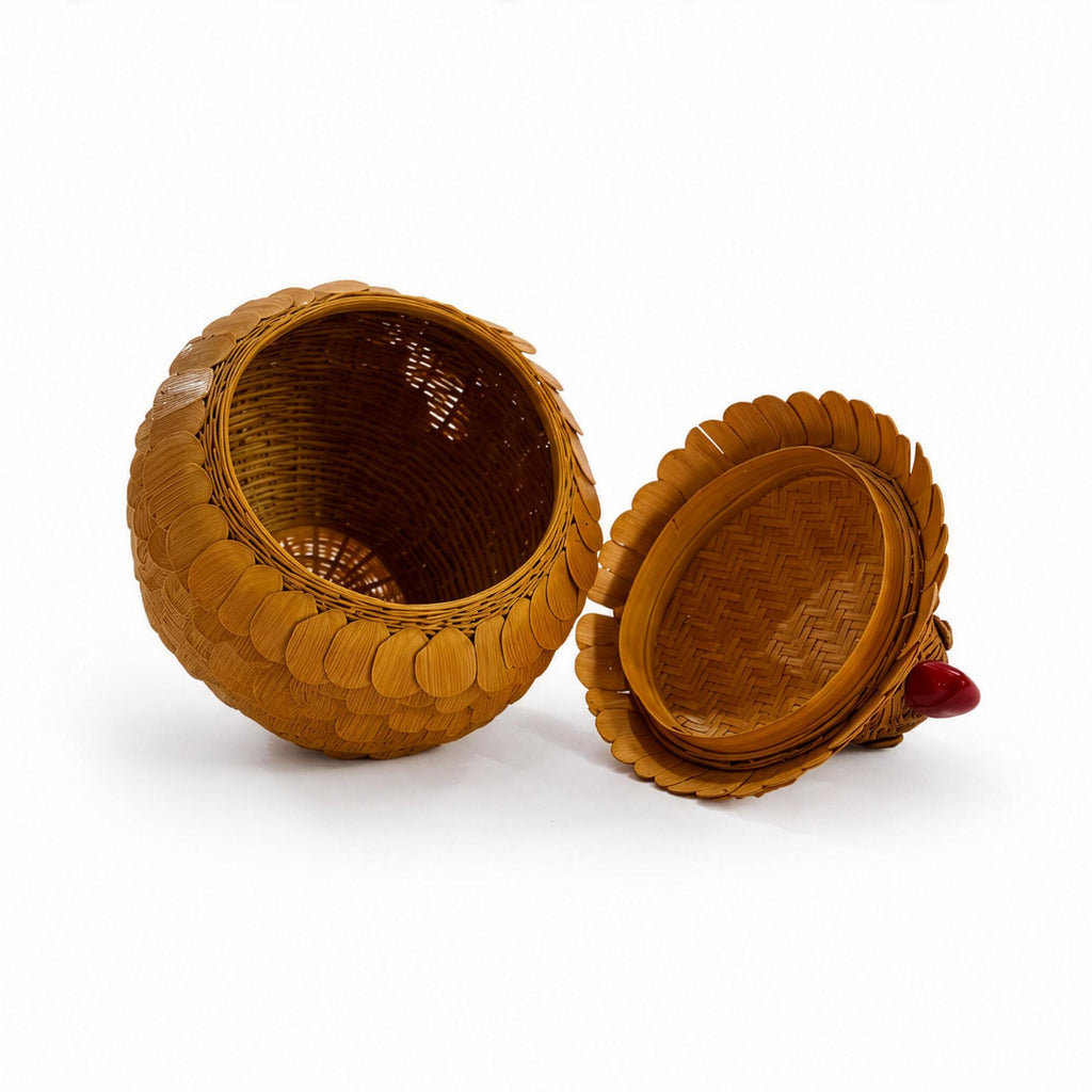 Vintage Chinese Wicker Quail Basket, Handwoven Rattan & Bamboo, 1970s — image 7
