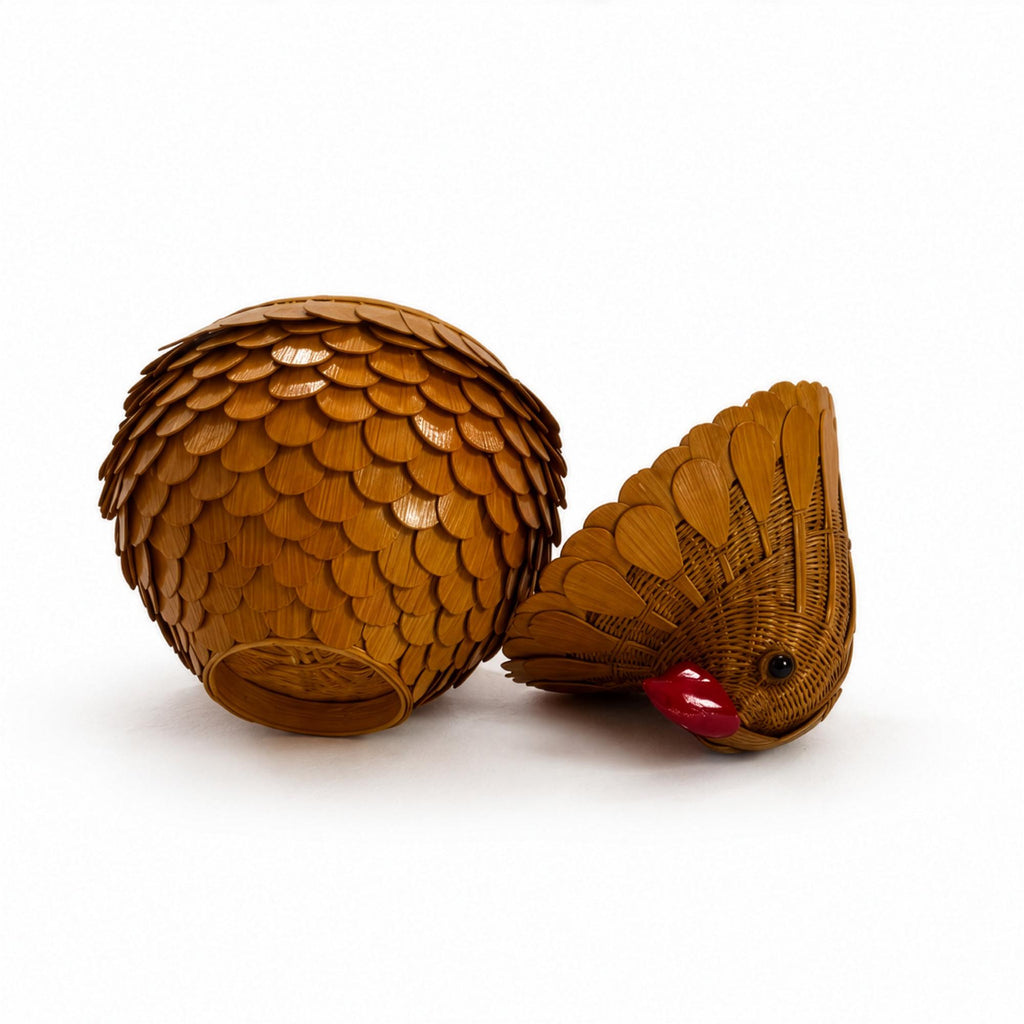 Vintage Chinese Wicker Quail Basket, Handwoven Rattan & Bamboo, 1970s — image 8