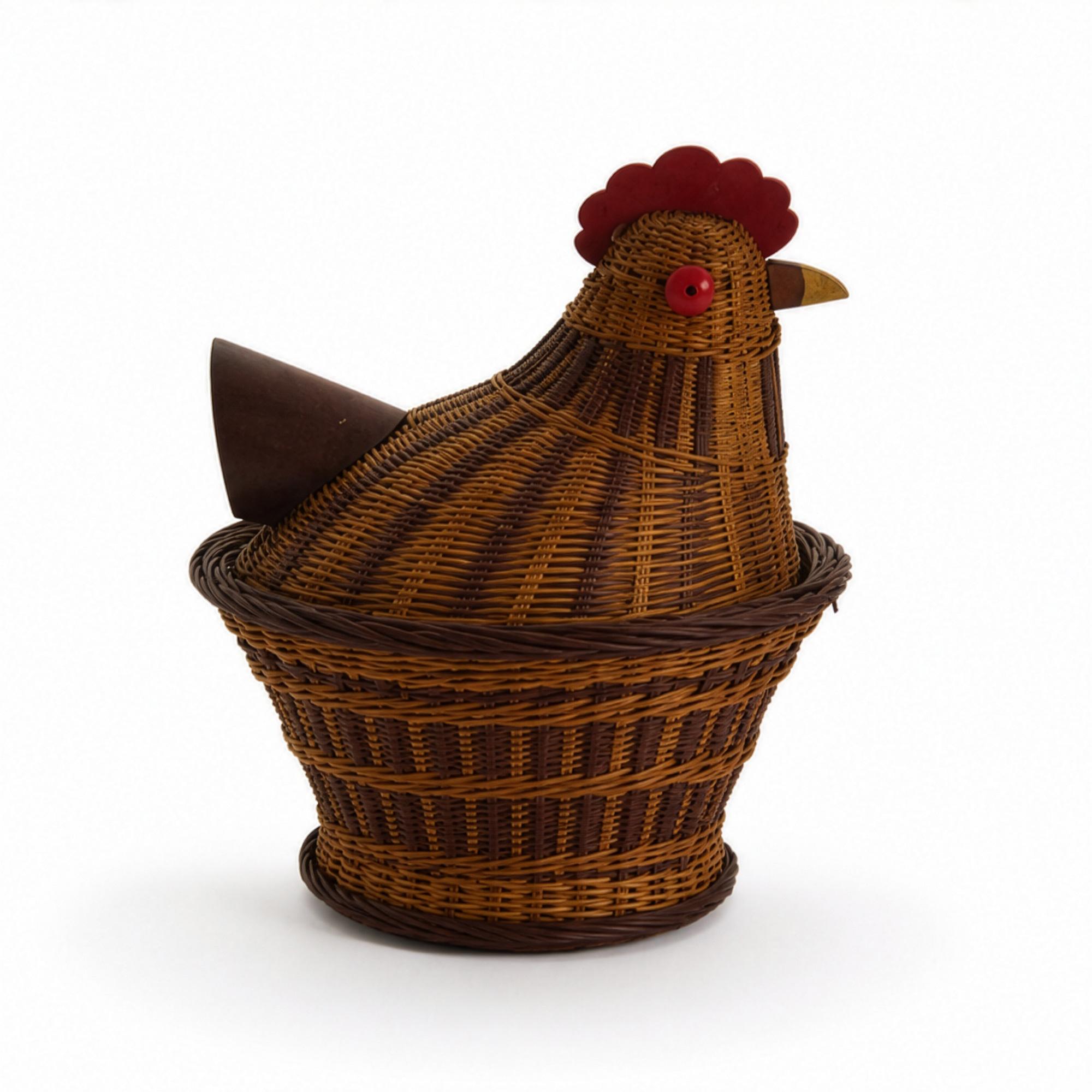 Vintage Chinese Wicker Hen Basket with Lid, Handwoven Rattan, 1970s — image 4